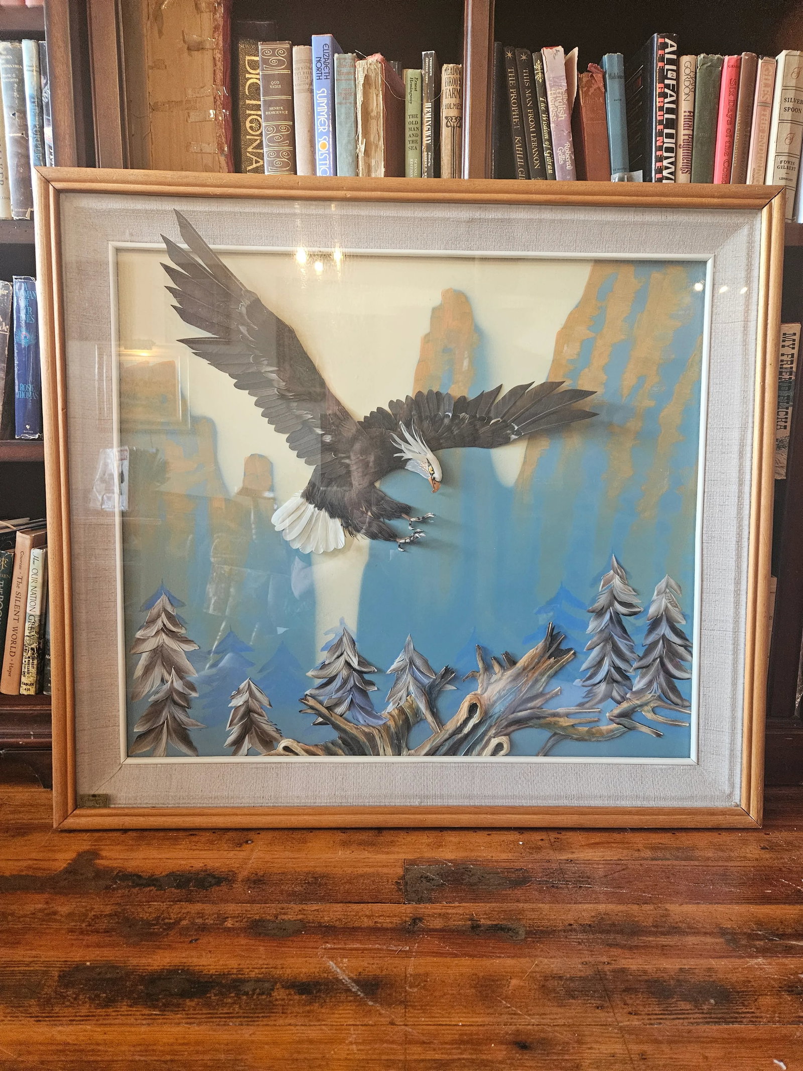 Multi Media 3d Bald Eagle in Flight Shadow Box Framed 37" X 33" - 11