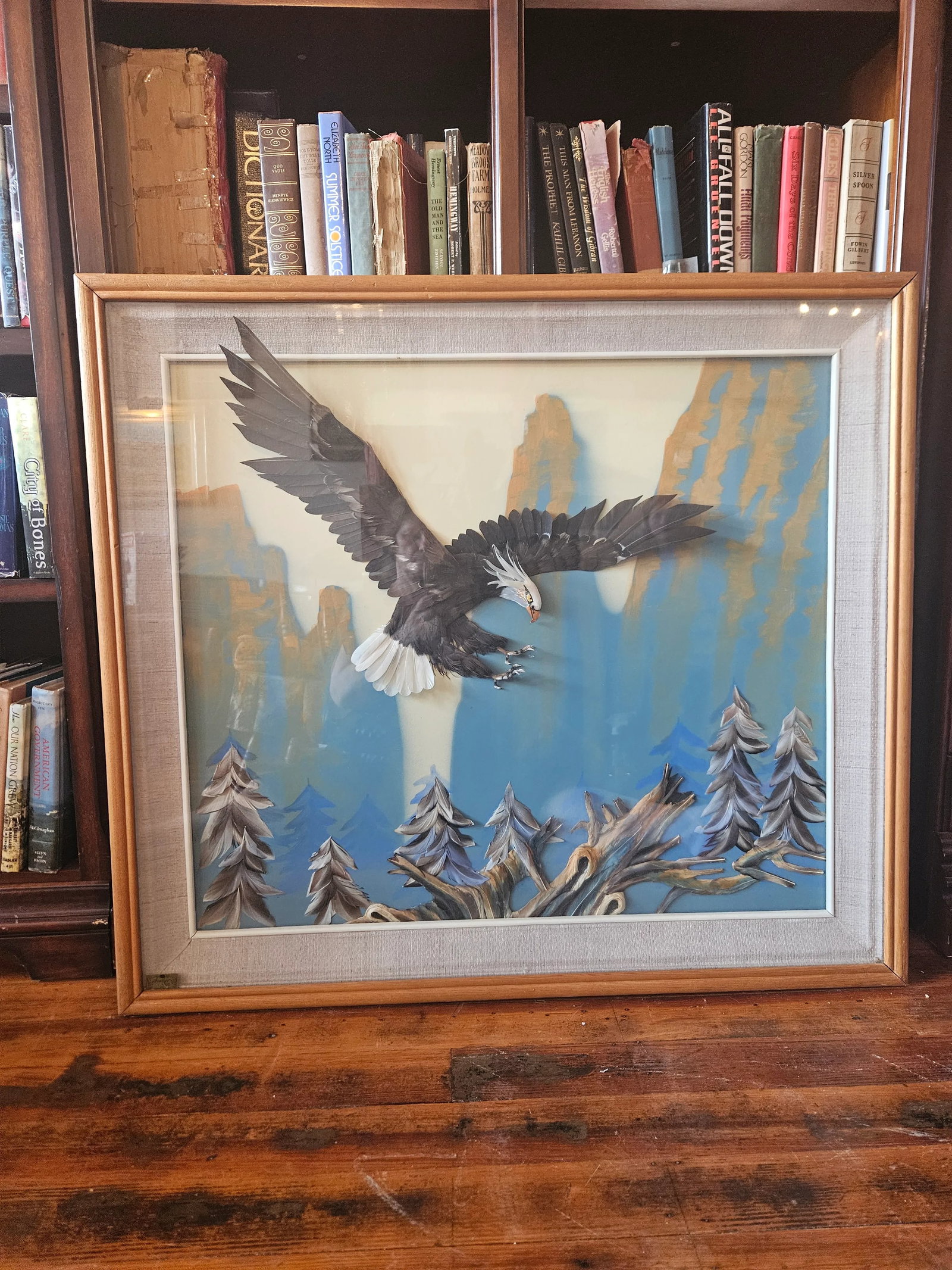 Multi Media 3d Bald Eagle in Flight Shadow Box Framed 37" X 33" - 12