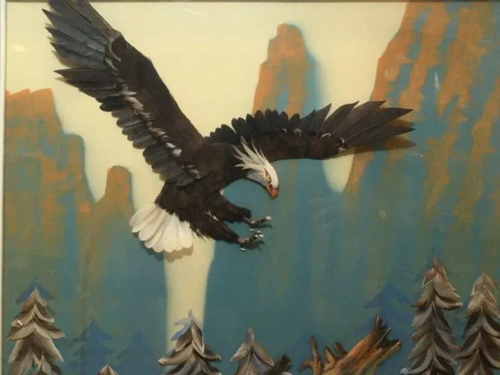 Multi Media 3d Bald Eagle in Flight Shadow Box Framed 37" X 33" - 6
