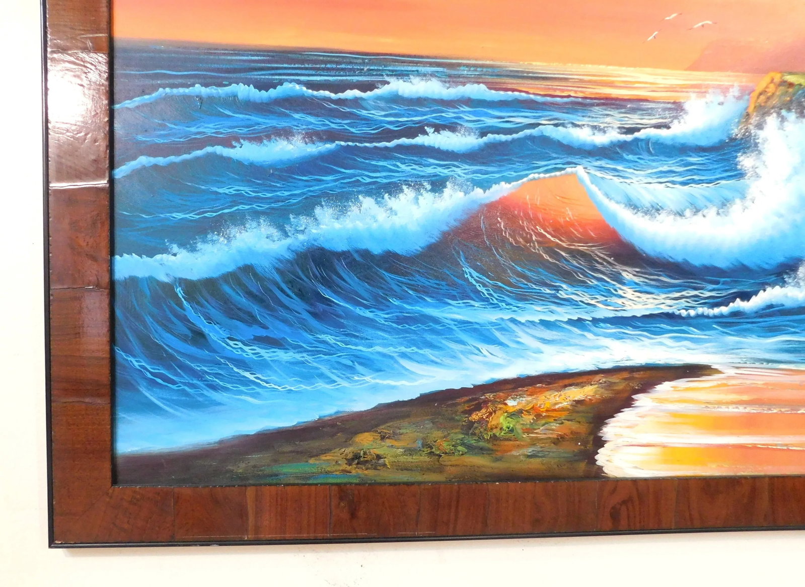 Large Vintage Signed Oil on Canvas Lighthouse Seascape Framed Painting - 6