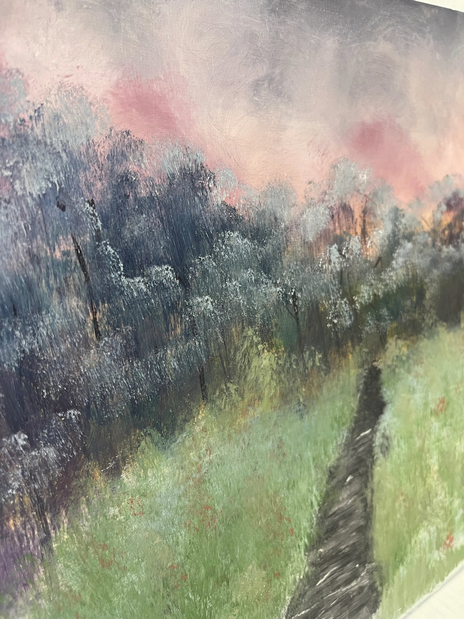 Original Landscape Painting on SoHo Artist Board - Pathway Through Meadow at Sunset,12" X 16" - 10