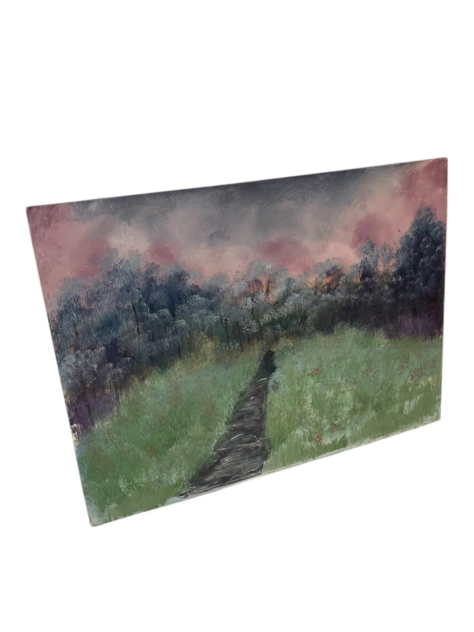 Original Landscape Painting on SoHo Artist Board - Pathway Through Meadow at Sunset,12" X 16" - 2