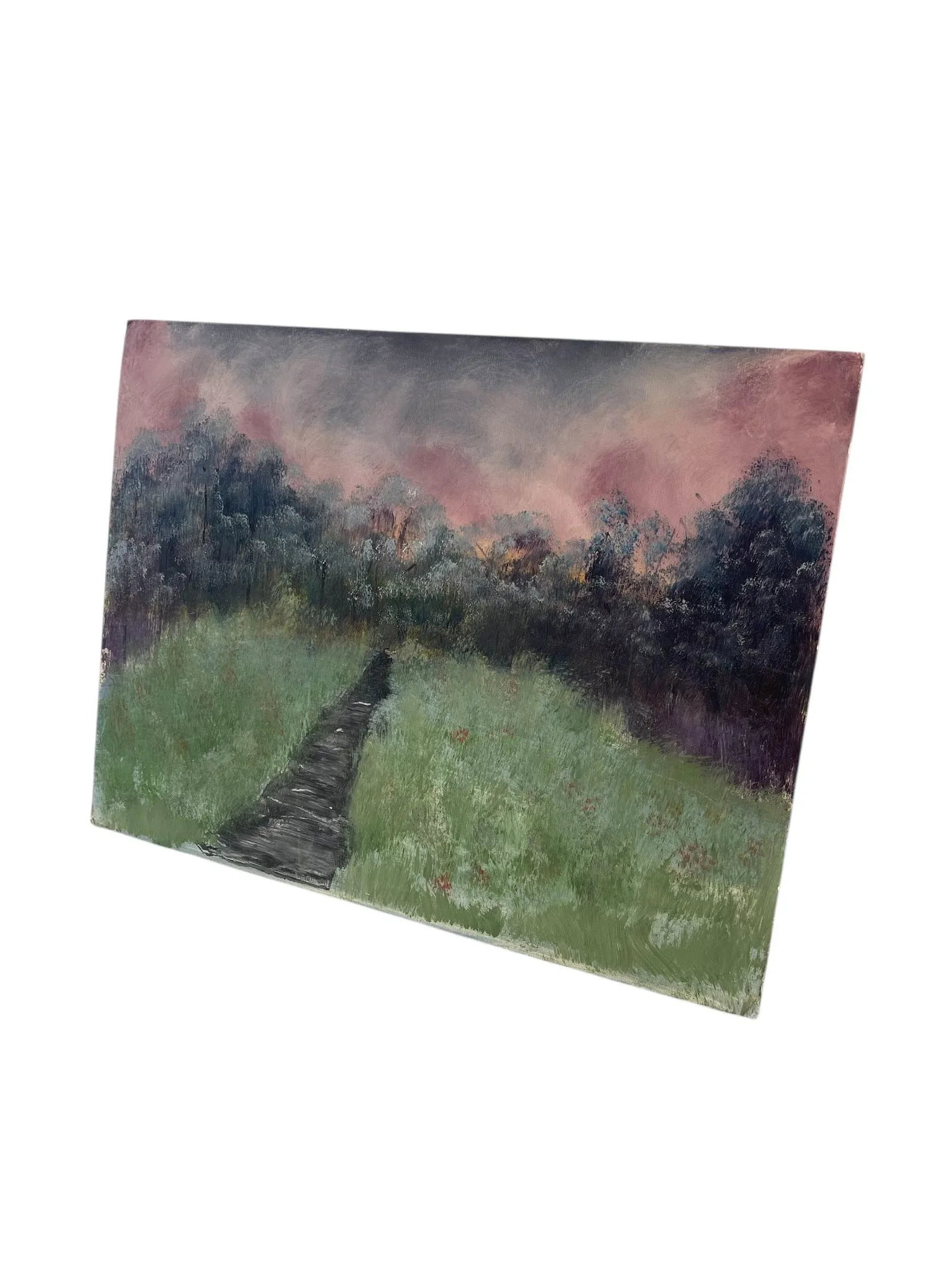 Original Landscape Painting on SoHo Artist Board - Pathway Through Meadow at Sunset,12" X 16" - 3