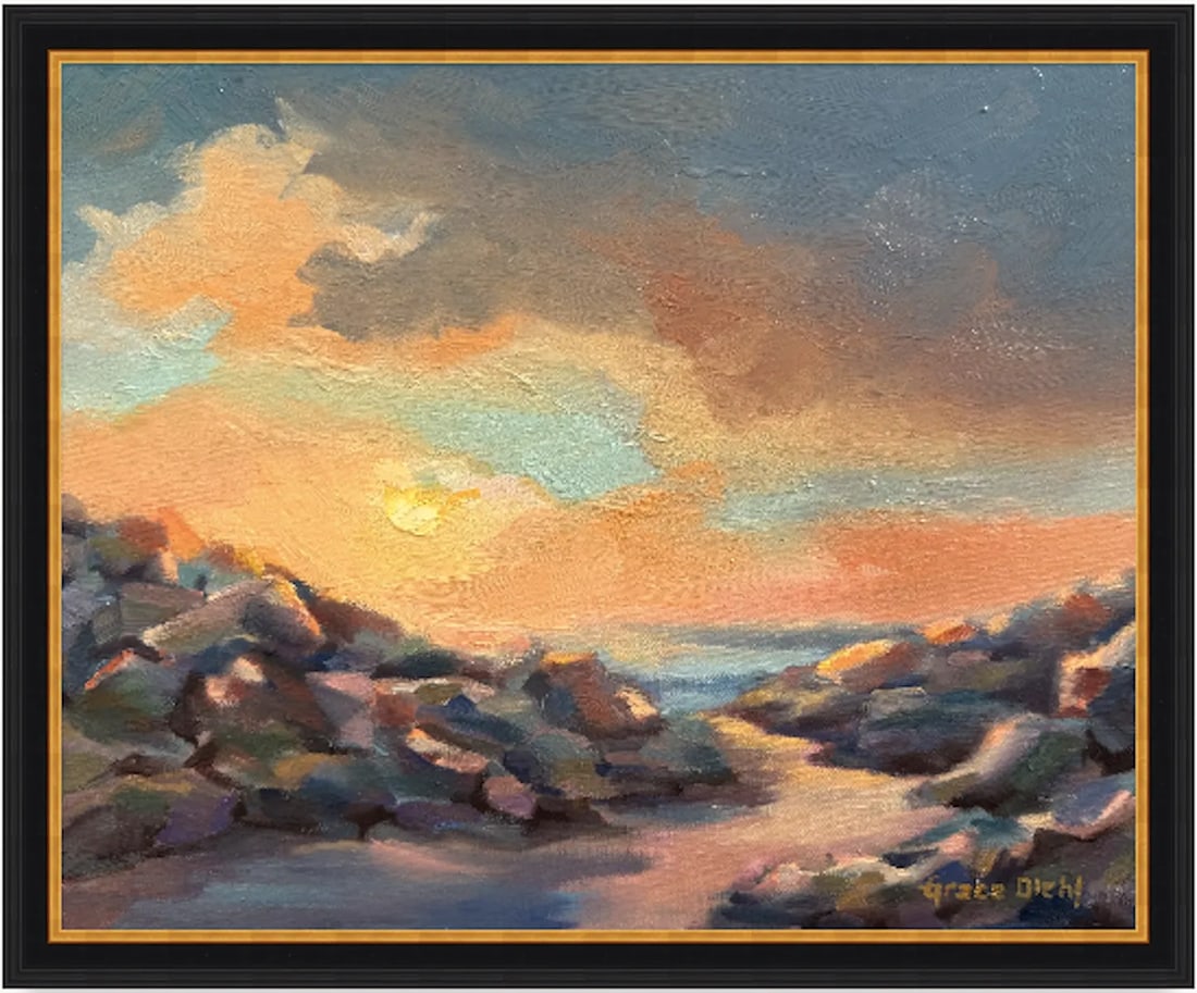 Original Oil Fine Art Painting - Sunset Over the Ocean Seas - 3