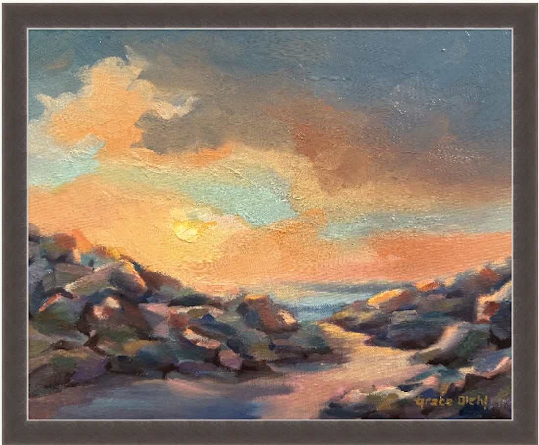 Original Oil Fine Art Painting - Sunset Over the Ocean Seas - 4