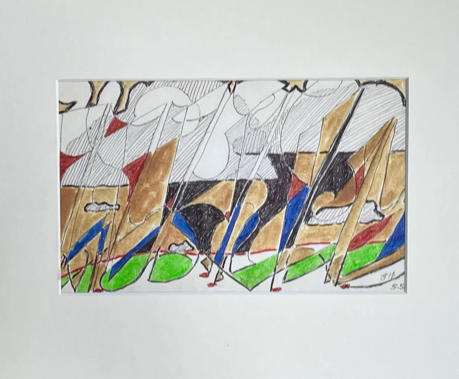 Vintage Modernist Abstract Landscape Drawing by Jewel Vintage Modernist Abstract Drawing by Jewel Ha - 2