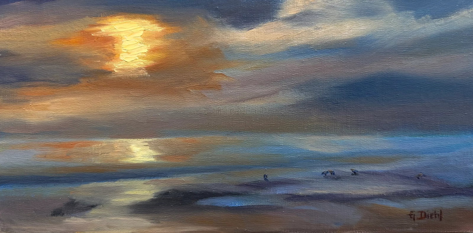 Original Fine Art Oil Paintings - Grace Diehl: I wanted this piece to reflect the openness of the seascape at Crystal Cove Beach. Condition: Imperfections: No Imperfections Origin: United States Materials & Techniques: Canvas, Linen, Oil