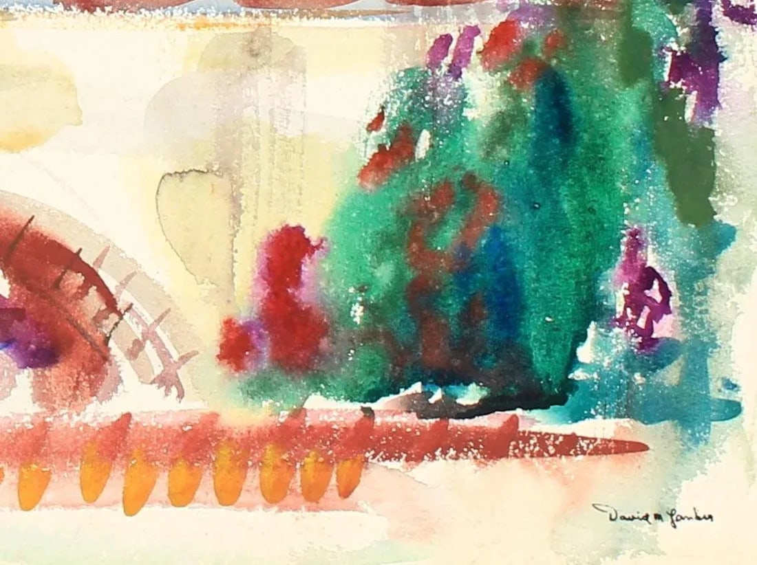 Abstracted City Scene Mid Century Watercolor - 2