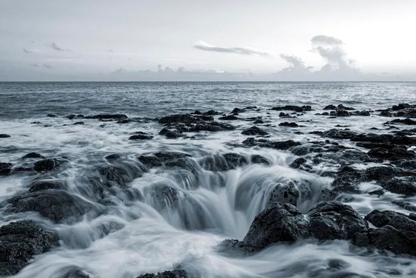 Saltwater Drain - Photograph by George Diebold - Plexiglas Laminated - Island of Kauai, Hawaii: SALTWATER DRAIN - 2015 - Kauai, Hawaii (C) George Diebold "A lava tube is defined as a natural tunnel within a solidified lava flow, formerly occupied by flowing molten lava. When this occurs near
