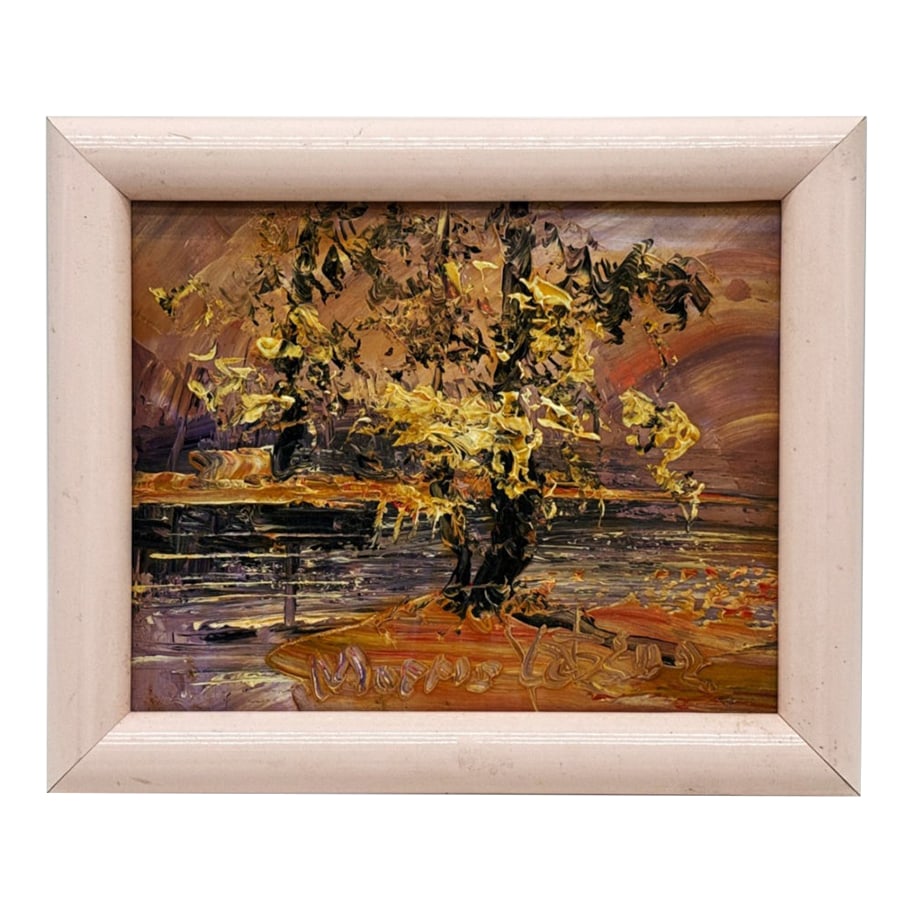 Morris Katz Original Painting: Abstract painting by Morris Katz. Signed lower right, framed in a pink frame. Image size 8" x 9.5"; overall with frame 10.5" x 12" Morris Katz (born Moshe Katz on March 5, 1932 - November 12, 2010)