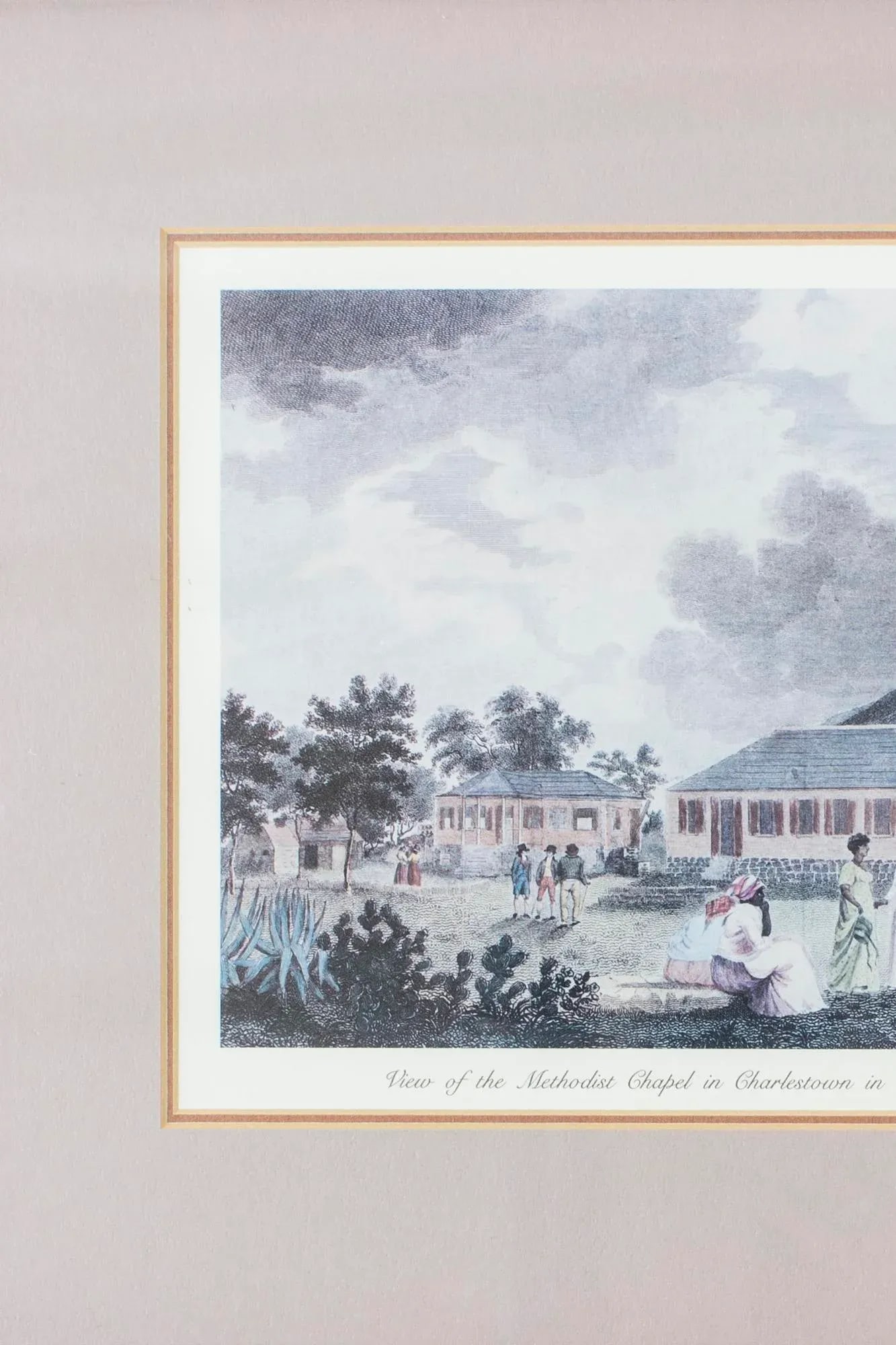 1990s "Methodist Chapel in Charlestown" Architectural Reproduction Print, Framed - 2
