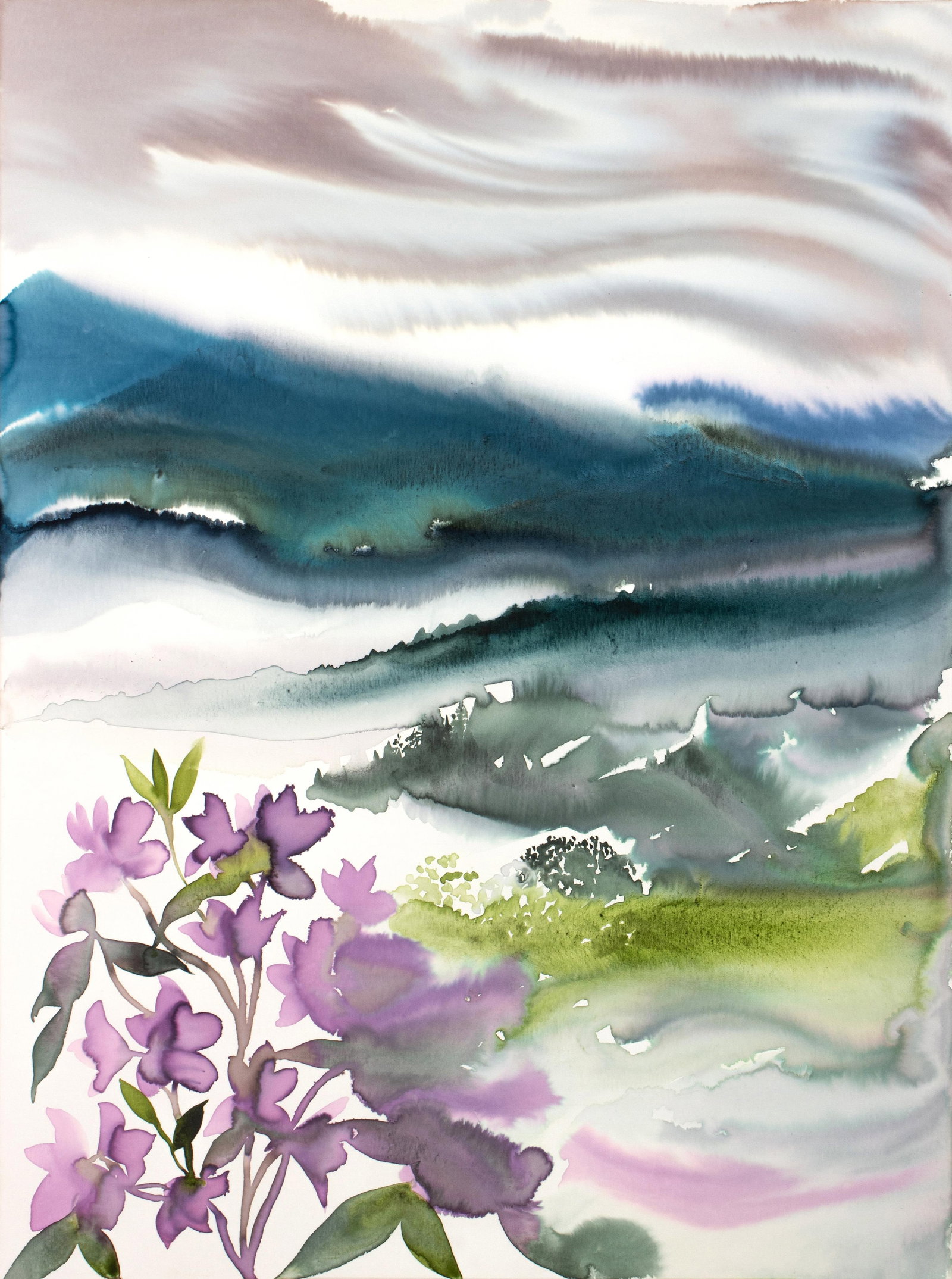 "Mountainscape No. 4" Contemporary Original Abstract Mountain Landscape Watercolor Painting on Canva - 2