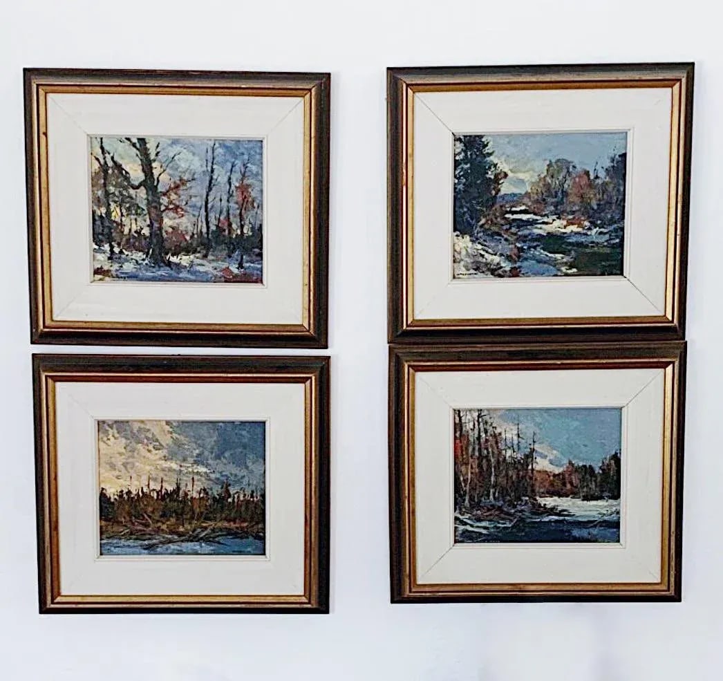Mid 20th Century Winter Landscape Oil Paintings by W.E. Griffiths, Framed - Set of 4 - 11