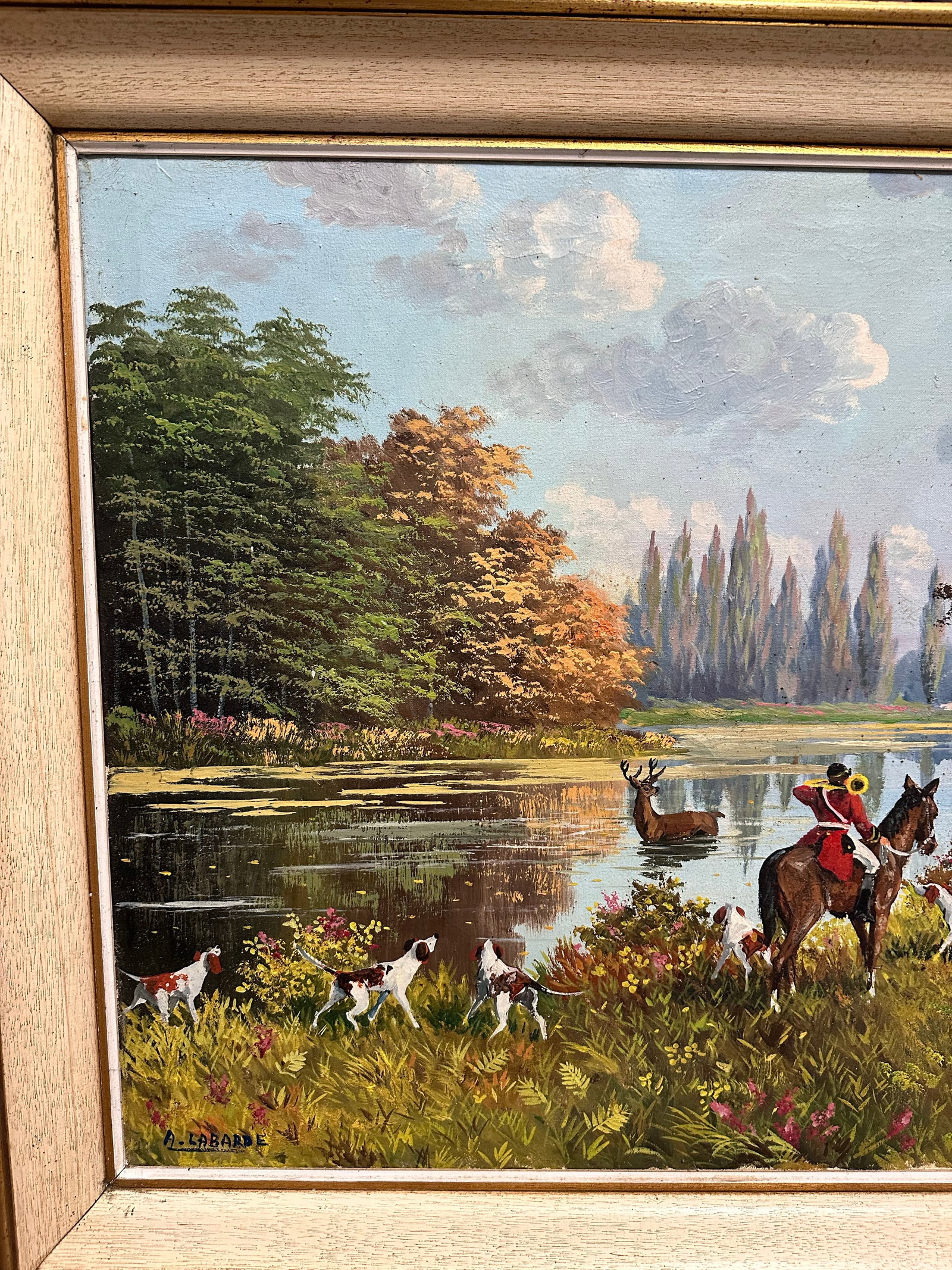 1950s Traditional French Hunting Scene Large Original Oil Painting on Board, Sporting Art by A. Laba - 2