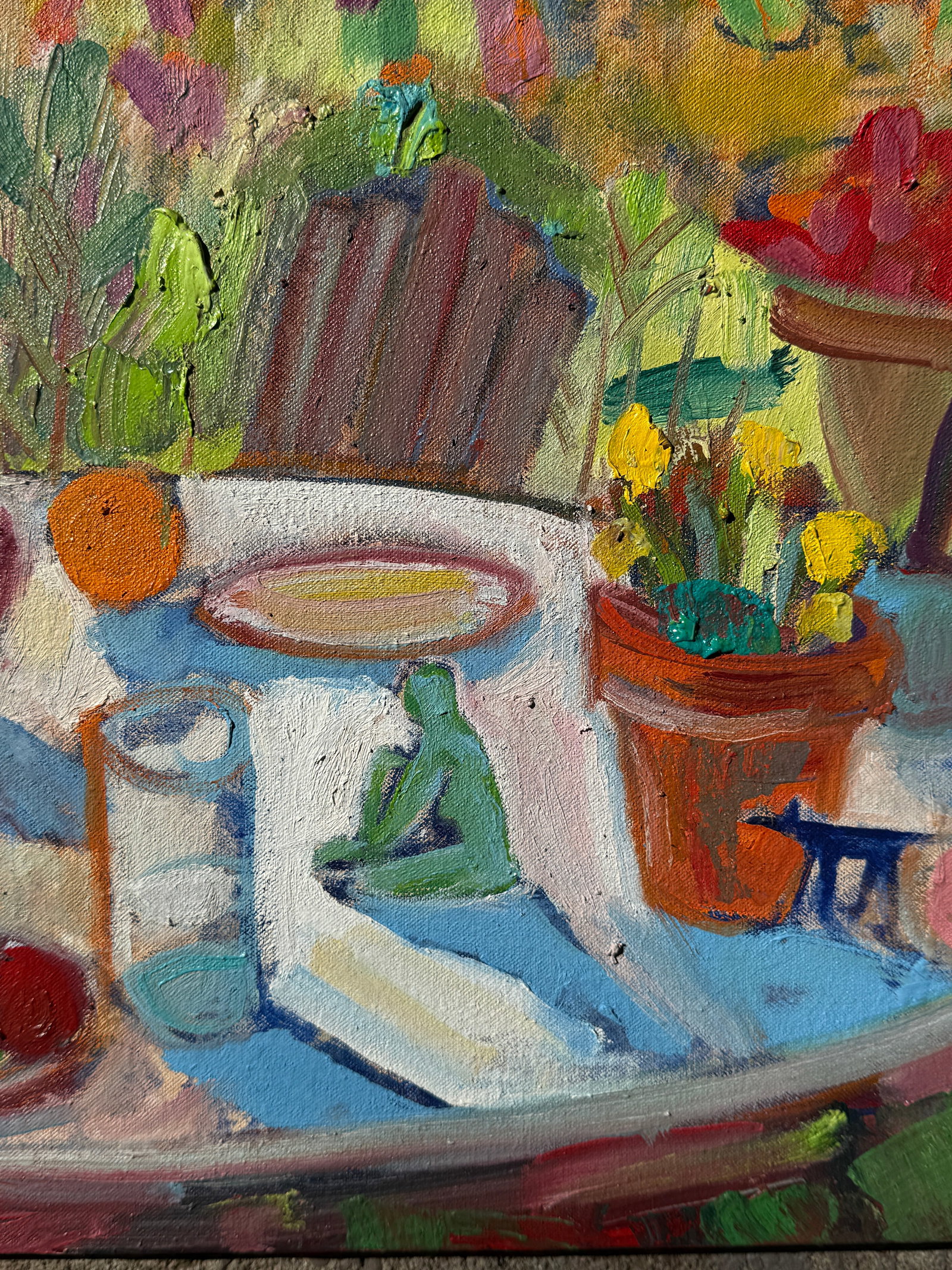 Expressionist Table in Garden Original Oil Painting Hartman - 2