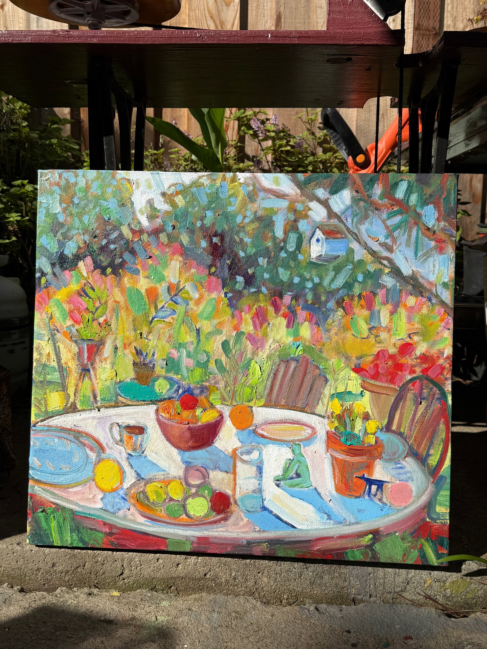 Expressionist Table in Garden Original Oil Painting Hartman - 4