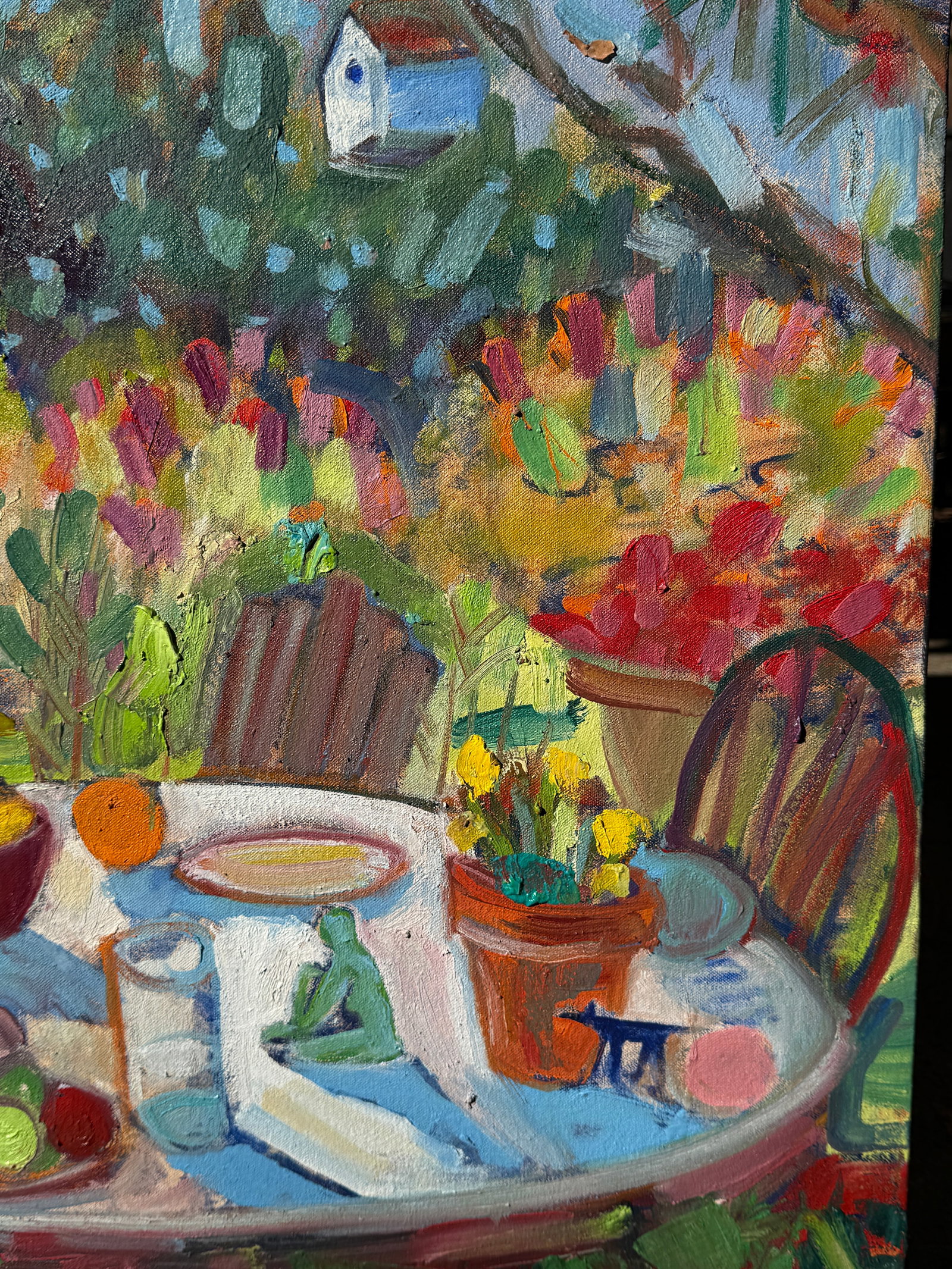 Expressionist Table in Garden Original Oil Painting Hartman - 5