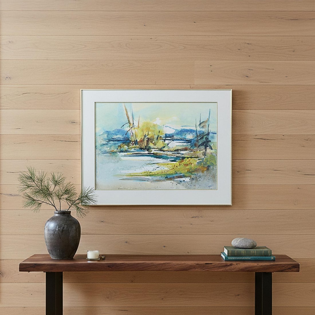 Mid-Century Abstracted Watercolor Landscape Painting by Madeline Bohanon - 3