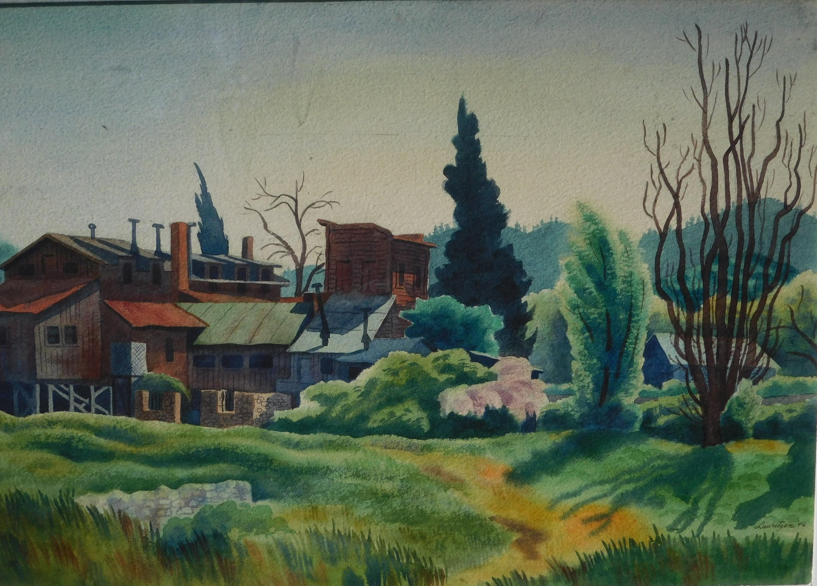 Dillon Lauritzen 1946 Calif. Regionalist Watercolor - 2