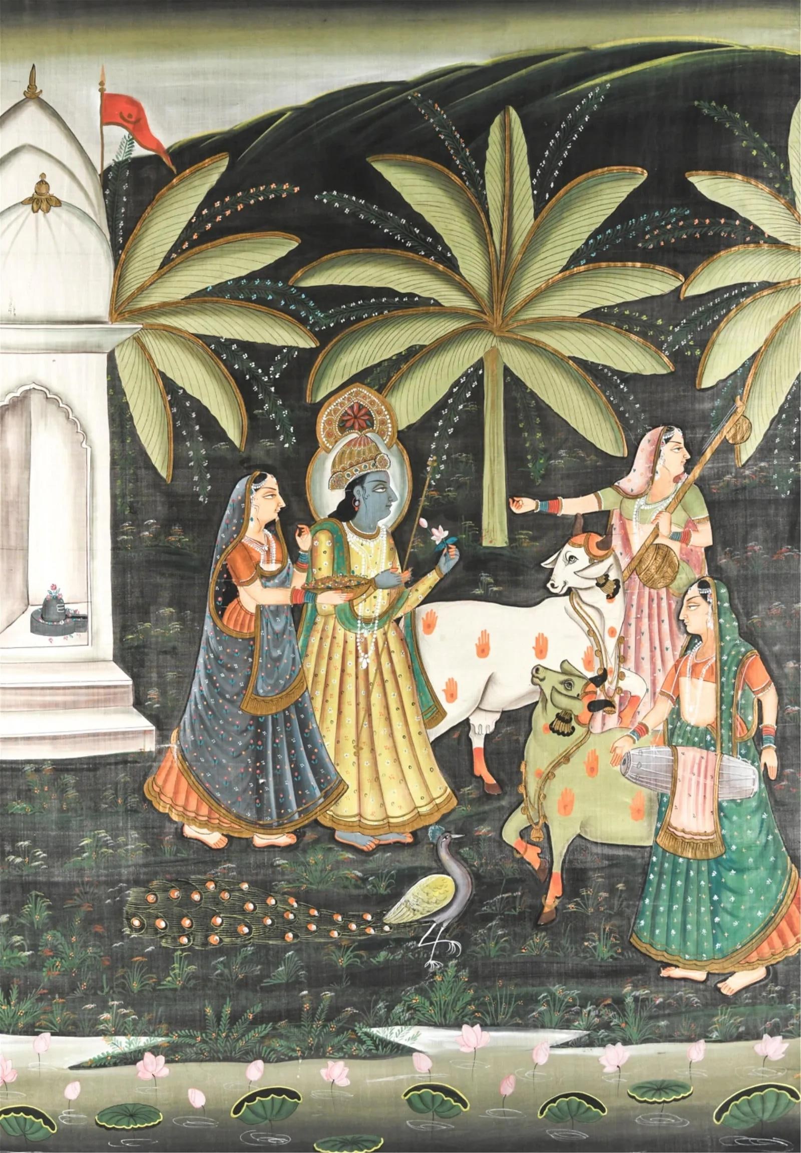 Mid-20th Century Indian Hand-Painted Silk Tapestry - 2