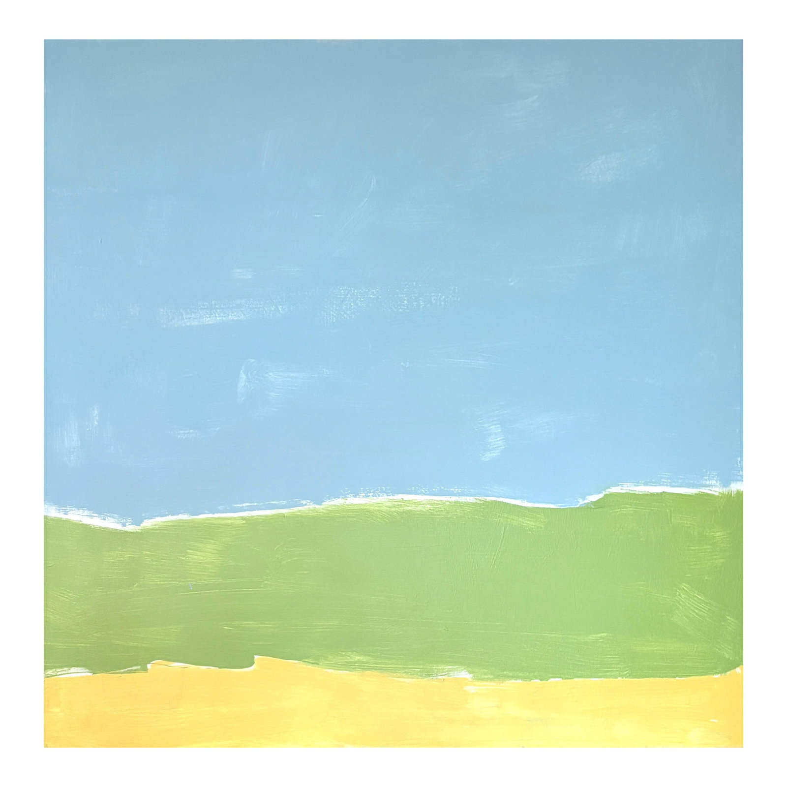 Sarah Trundle, Contemporary Abstract Landscape Painting, "From Where I Sit": Acrylic on canvas, 36 x 36 x 1.5. Edges painted white, back wired, ready to hang. Signed on the verso. Condition: Imperfections: No Imperfections Origin: United States Creator: Artist: Sarah Trun