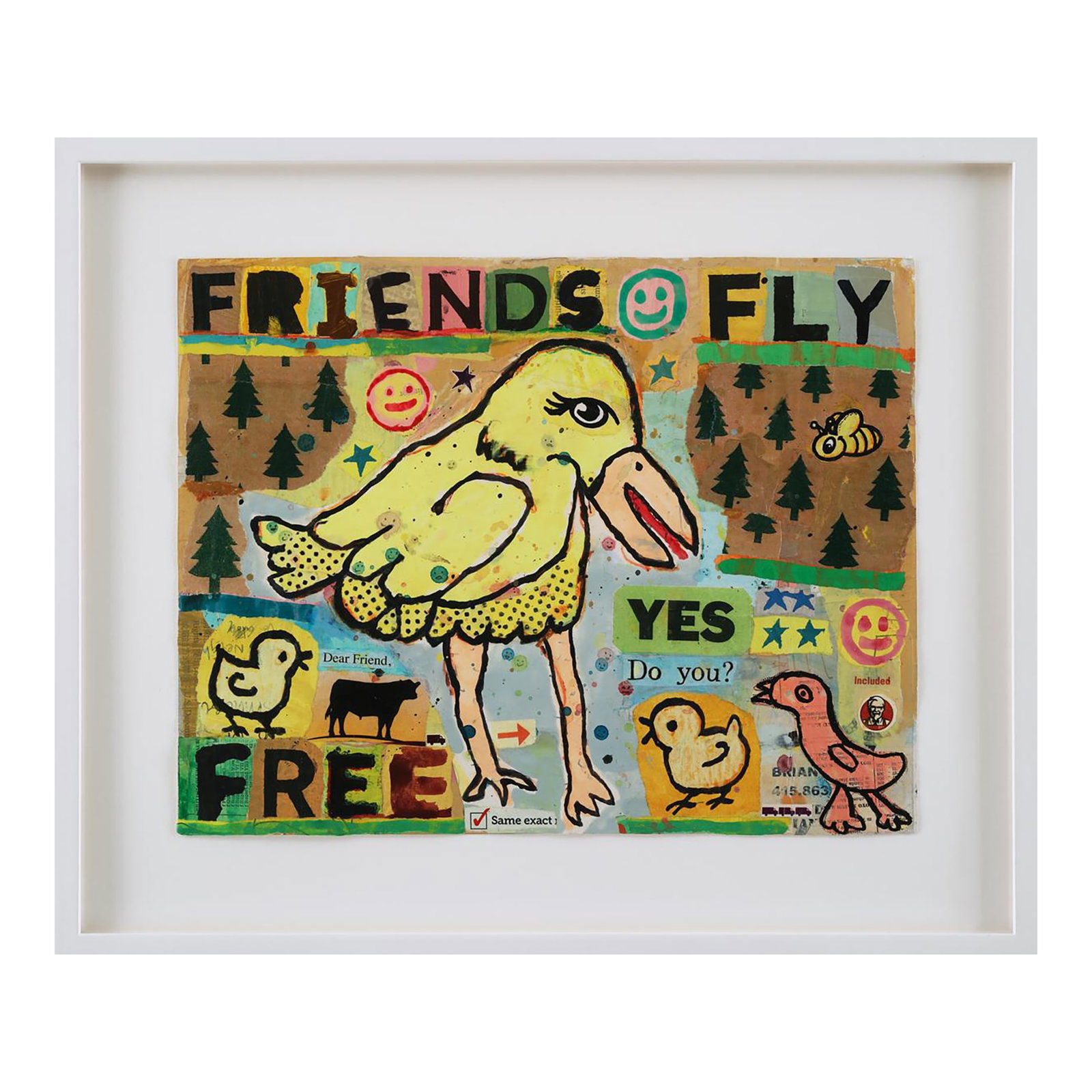 "Frequent Flyers" - Original, Mixed Media Collage Artwork by Brian McDonald: "Frequent Flyers," a mixed media artwork, brings a touch of humor and good vibes to any space. Inspired by the old saying "Birds of a feather flock together" and playful airline slogans, this piece