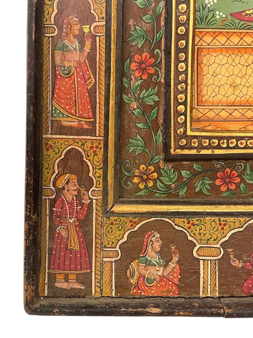 1970s Hand-Painted Indian Mughal-Style Portrait Panel on Wood - 10