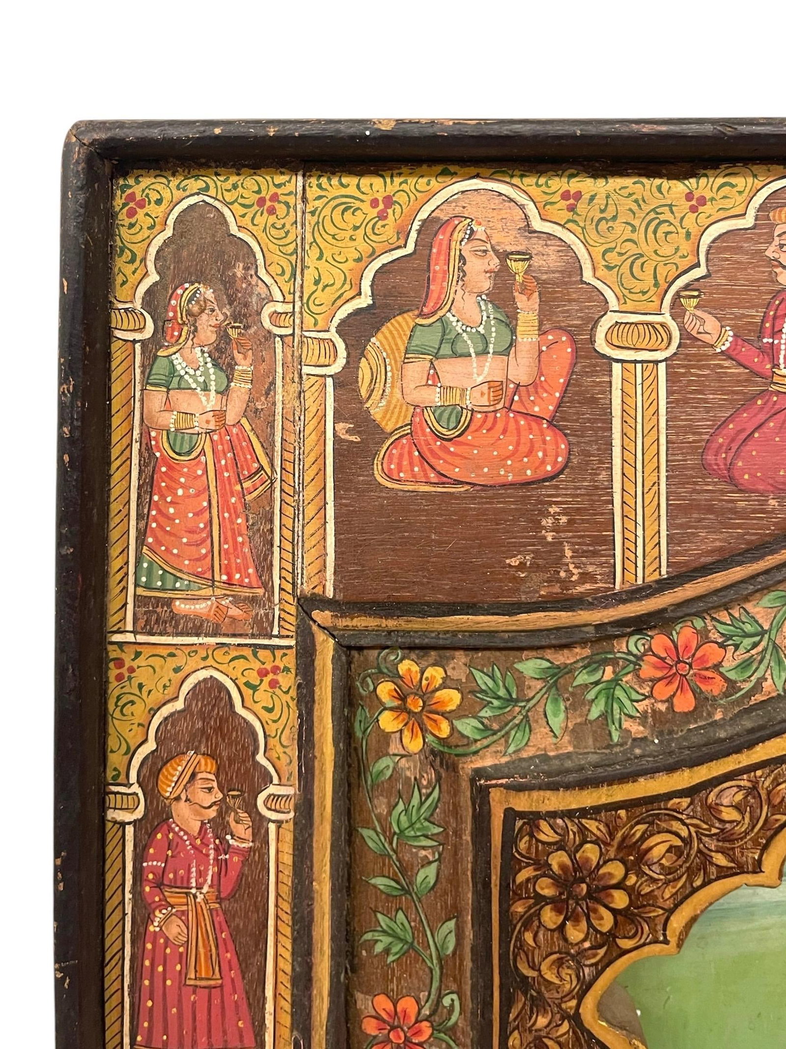 1970s Hand-Painted Indian Mughal-Style Portrait Panel on Wood - 11