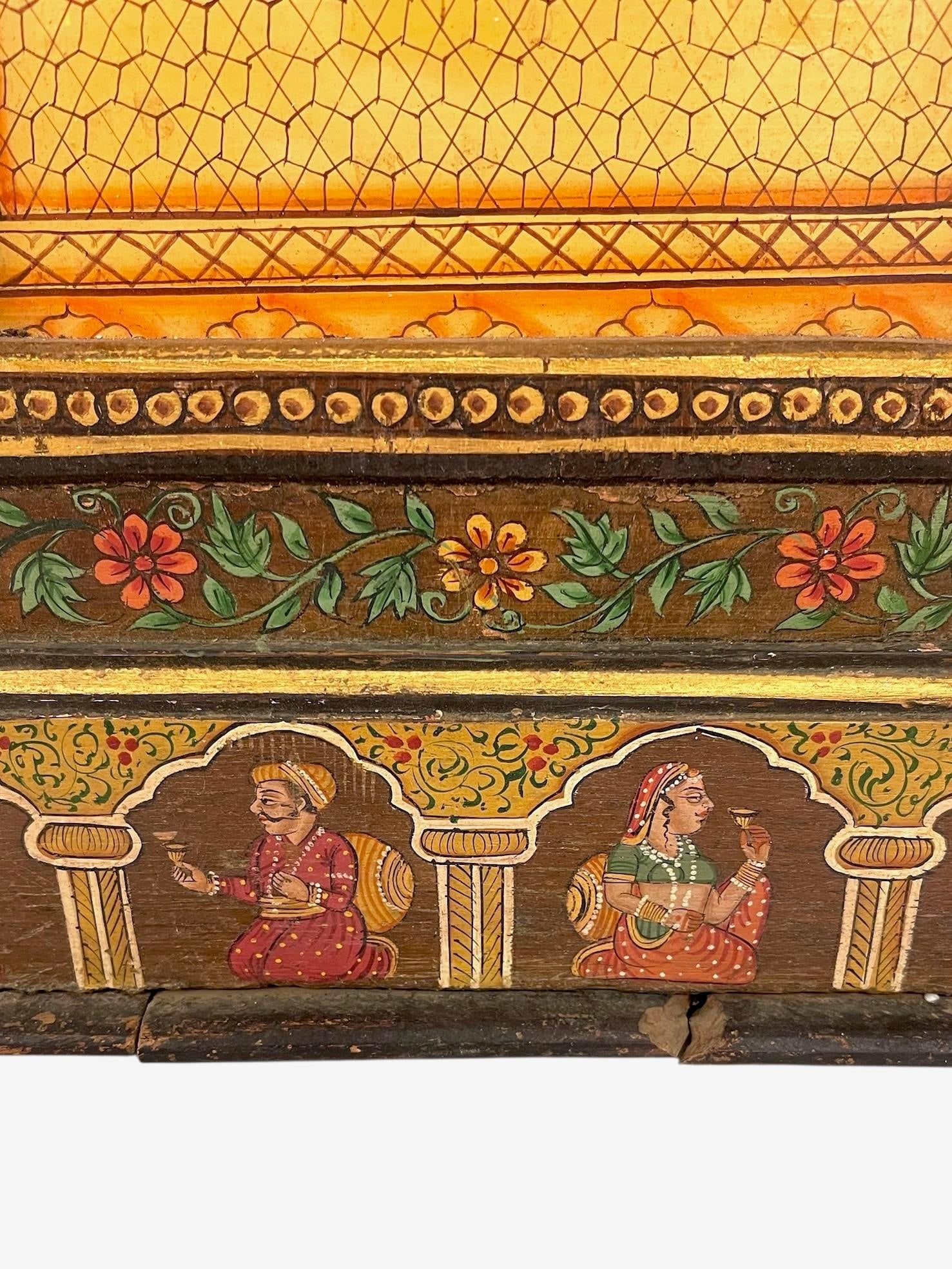 1970s Hand-Painted Indian Mughal-Style Portrait Panel on Wood - 13
