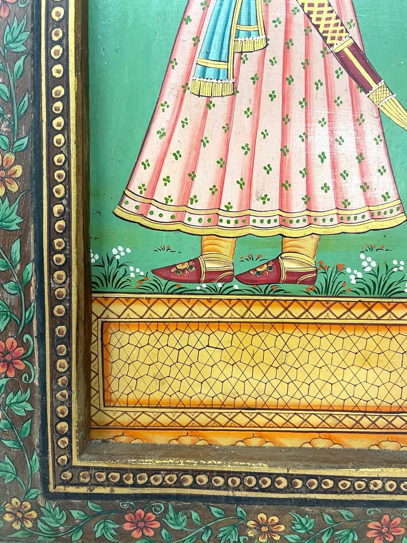 1970s Hand-Painted Indian Mughal-Style Portrait Panel on Wood - 6