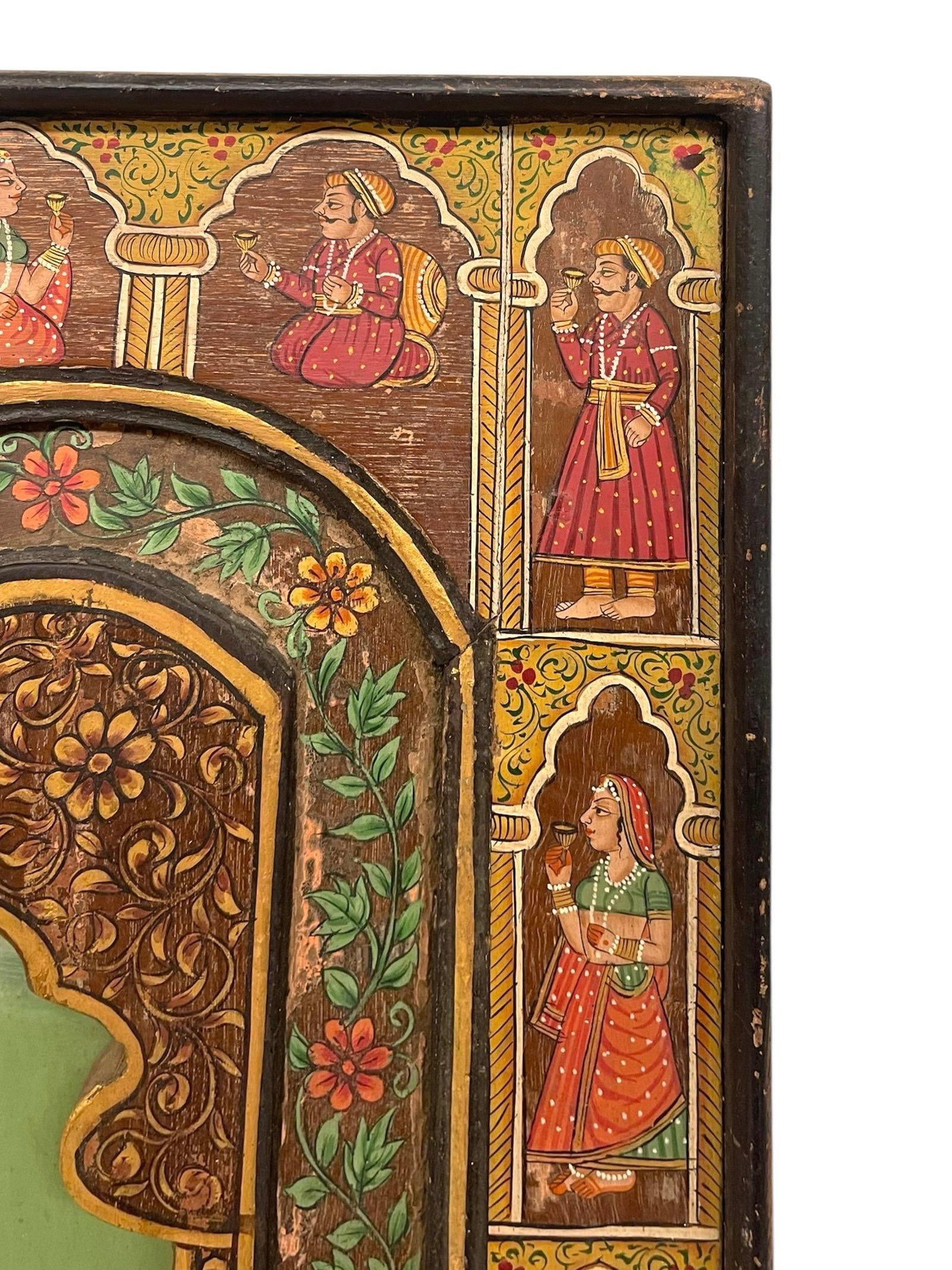 1970s Hand-Painted Indian Mughal-Style Portrait Panel on Wood - 9