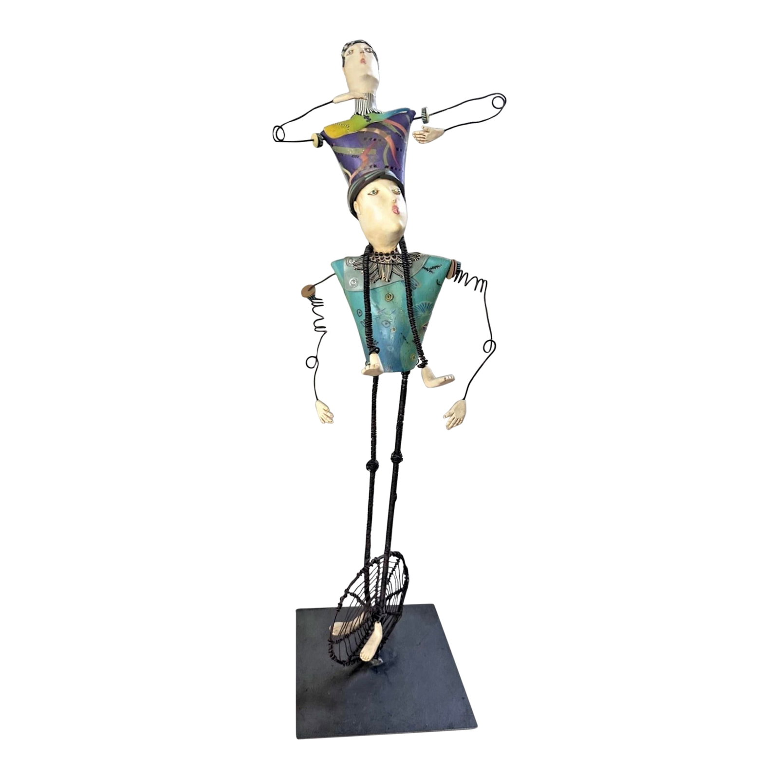 "Unicycle" - Laura Balombini Original Sculpture - Jesters Series (2005-2007) - Exhibition Piece: "Unicycle" (from the Jesters Series), 2005 Mixed media sculpture (steel armature & polymer clay), 28 in. high Artist-confirmed; exhibited work A rare and expressive mixed-media sculpture by