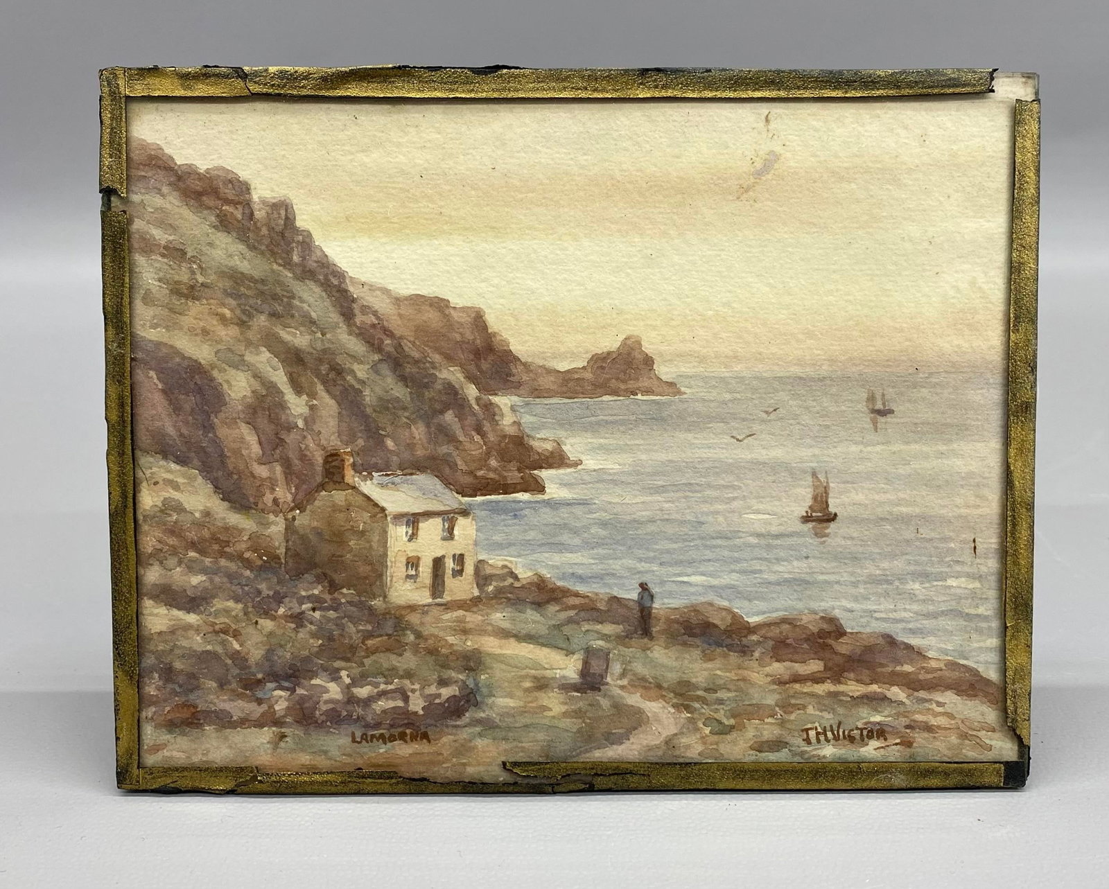 1920s Lamorna Colony Sheltered Cove Watercolor by Thomas Herbert Victor - 2