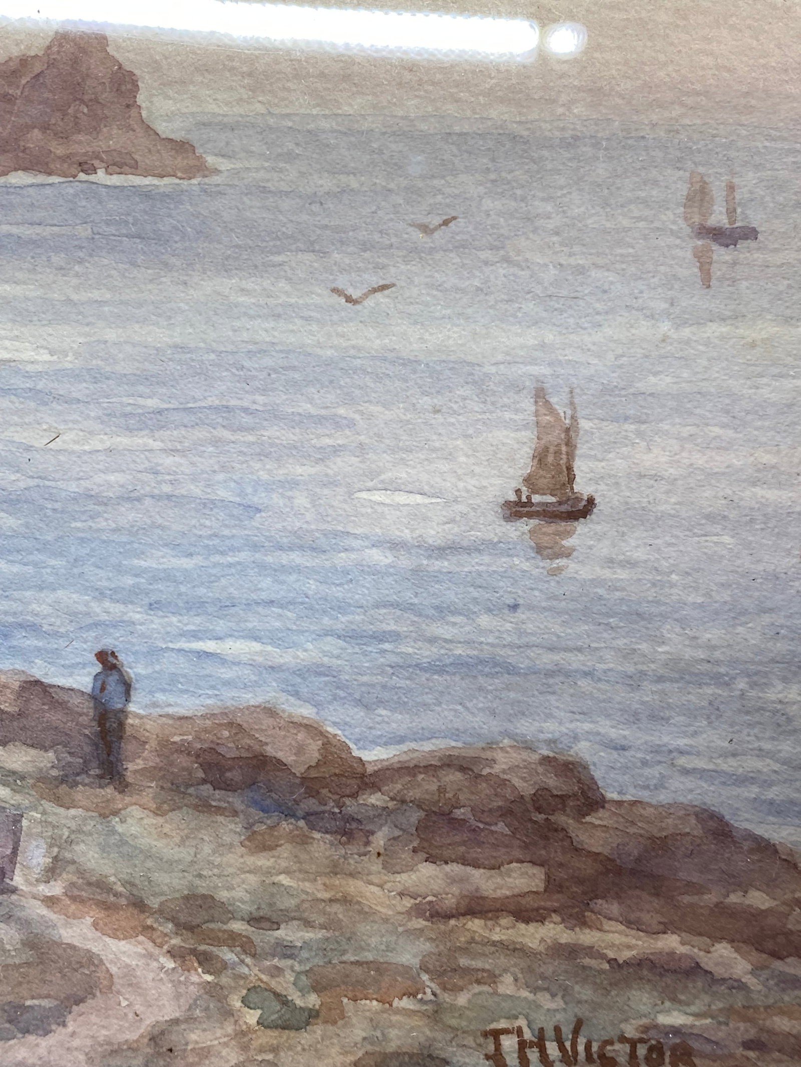 1920s Lamorna Colony Sheltered Cove Watercolor by Thomas Herbert Victor - 7