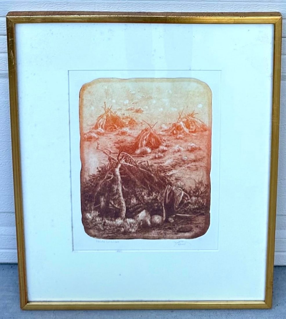 "Paiute Wikiup" Etching Roy Purcell Artist's Proof Framed Native American - 2