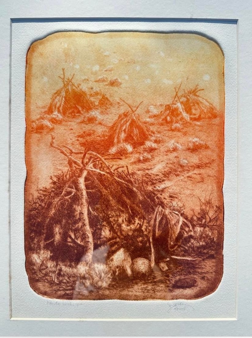 "Paiute Wikiup" Etching Roy Purcell Artist's Proof Framed Native American - 7