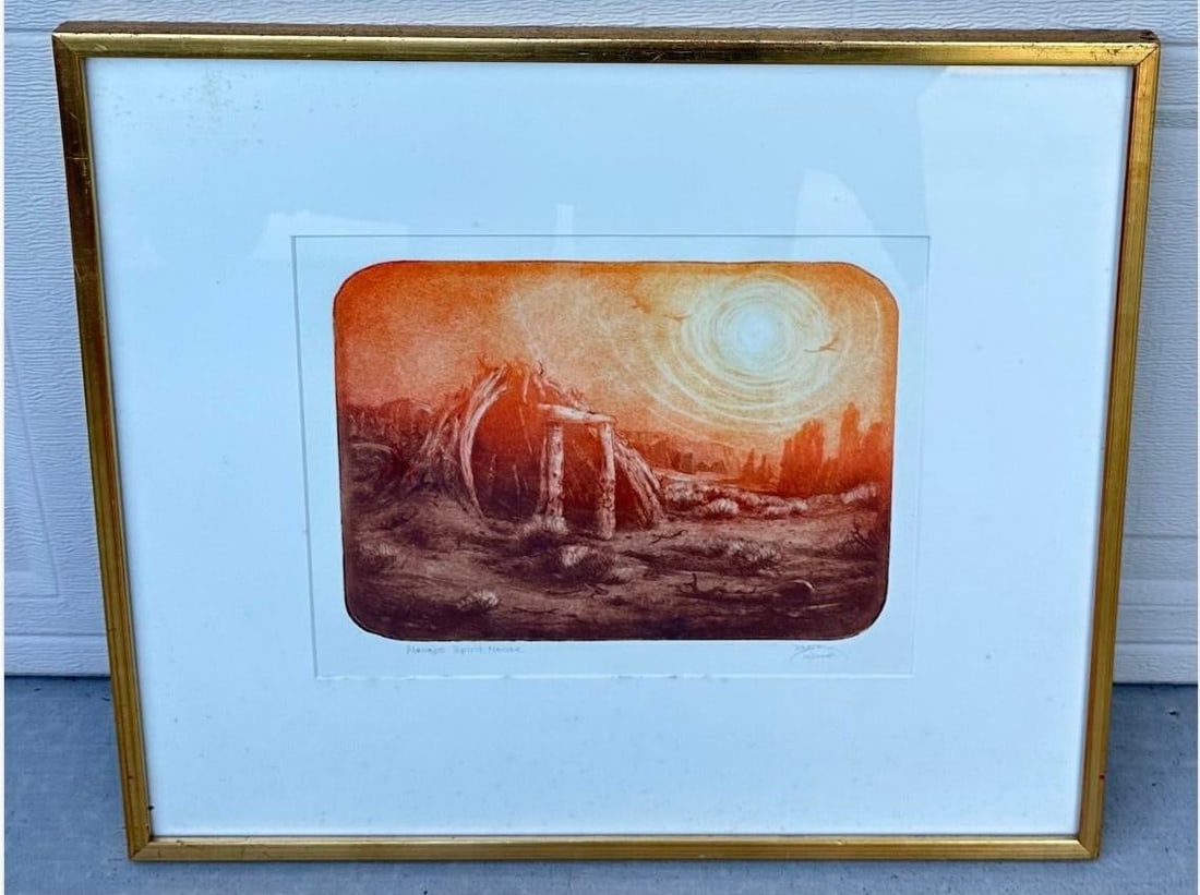 "Navajo Spirit House" Etching Roy Purcell Artist's Proof Framed Native American - 2