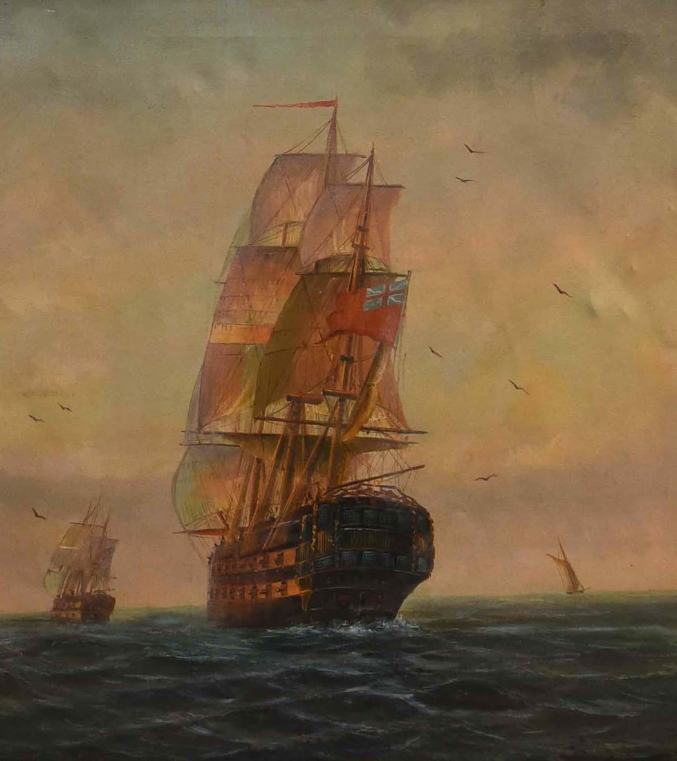 1990s Sailing Into Twilight Oil on Canvas by d.f Cornish - 2
