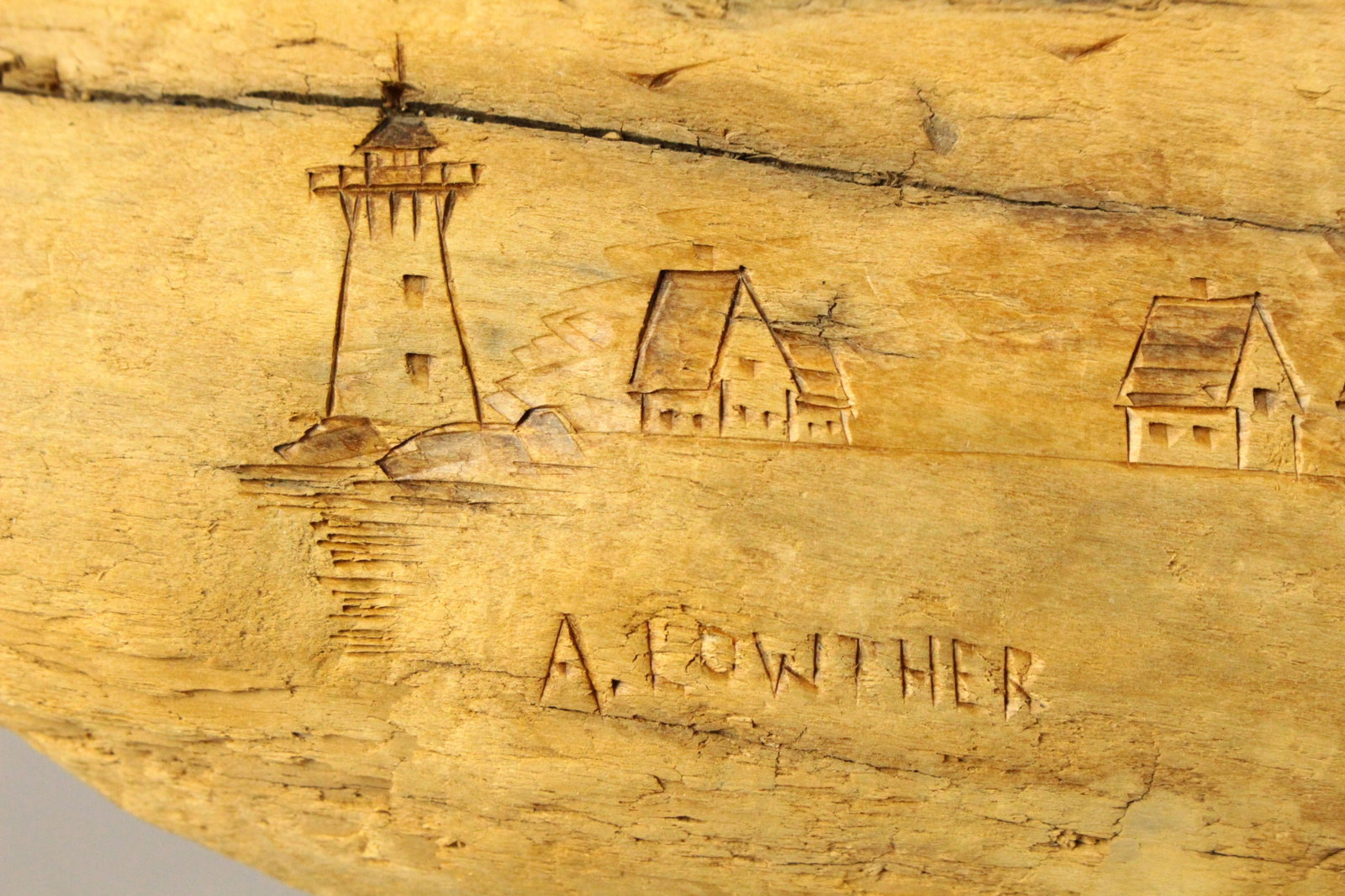Late 20th Century Anna Lowther Signed Scrimshaw Carved Driftwood Coastal Scenery - 7