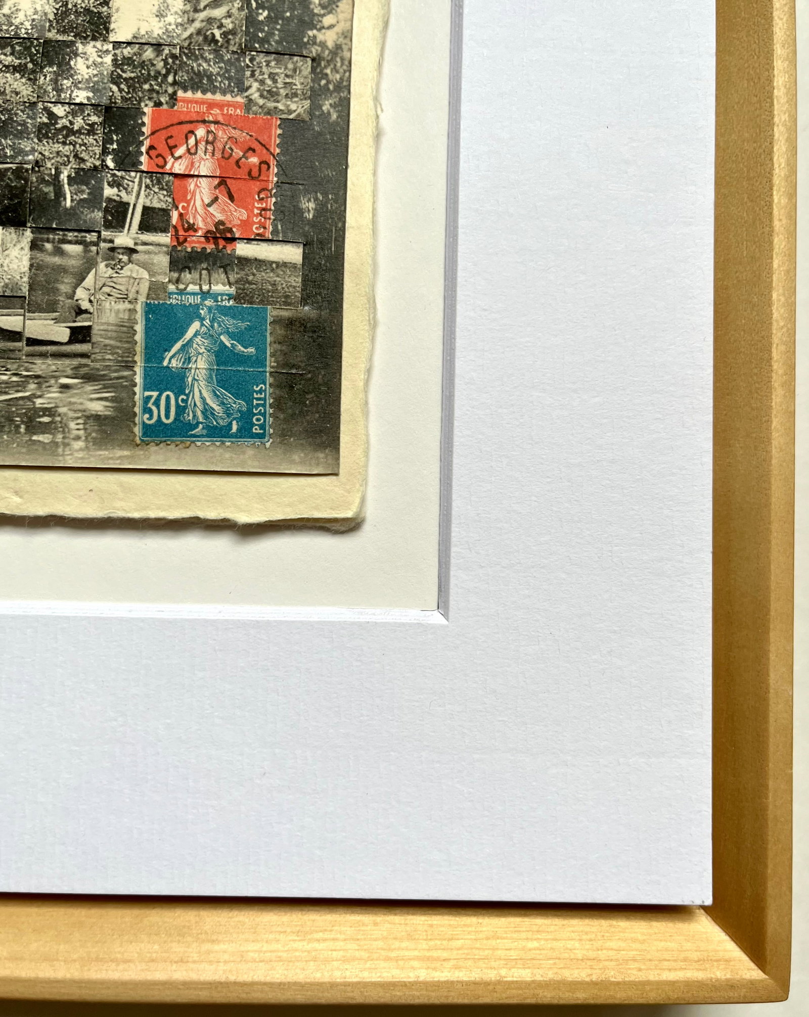 En Bateau - Unique Hand Cut and Woven Vintage Photo Postcards, Framed - 2