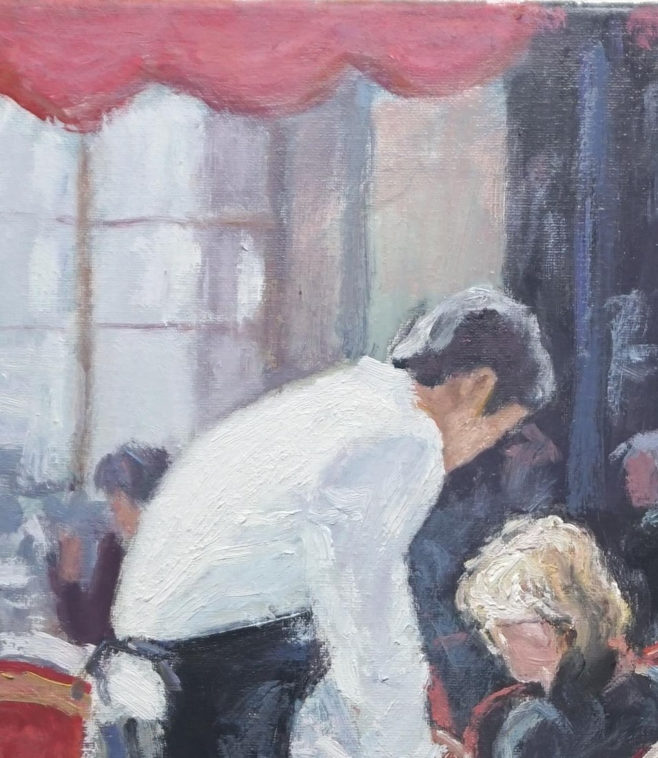 Original Oil Painting on Canvas, Street Cafe by Sean Wu - 2