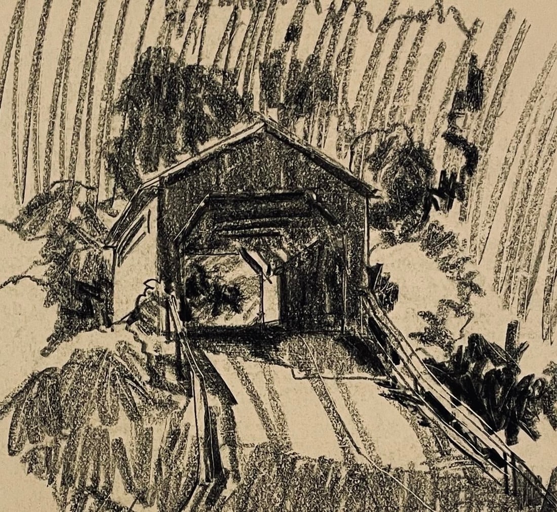 Norman Kent Mentz New York Covered Bridge Drawing - 2