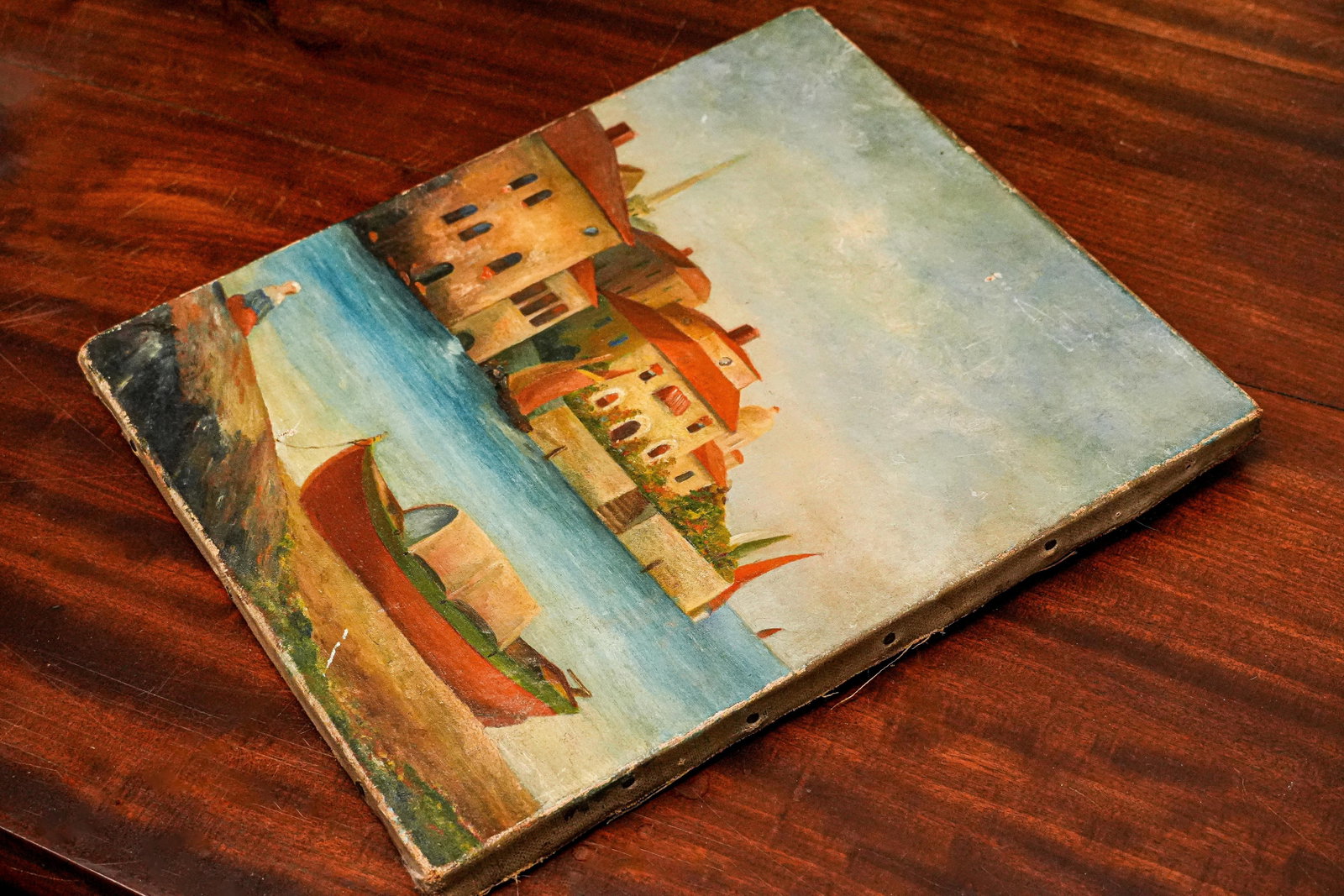 Colorful Mediterranean Coast Landscape Antique Oil Painting Home Wall Decor Grand Tour Travel - 10