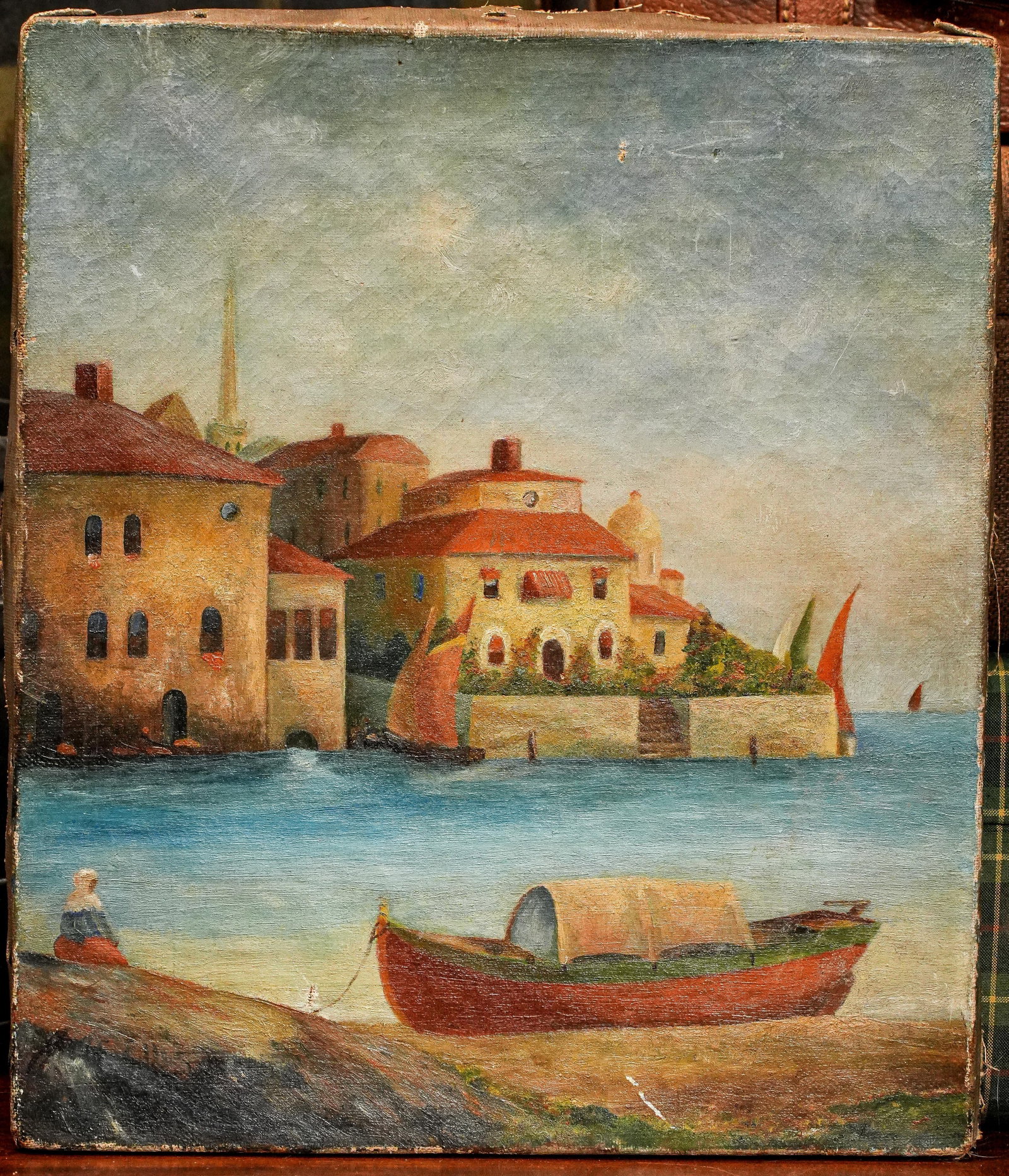 Colorful Mediterranean Coast Landscape Antique Oil Painting Home Wall Decor Grand Tour Travel - 3