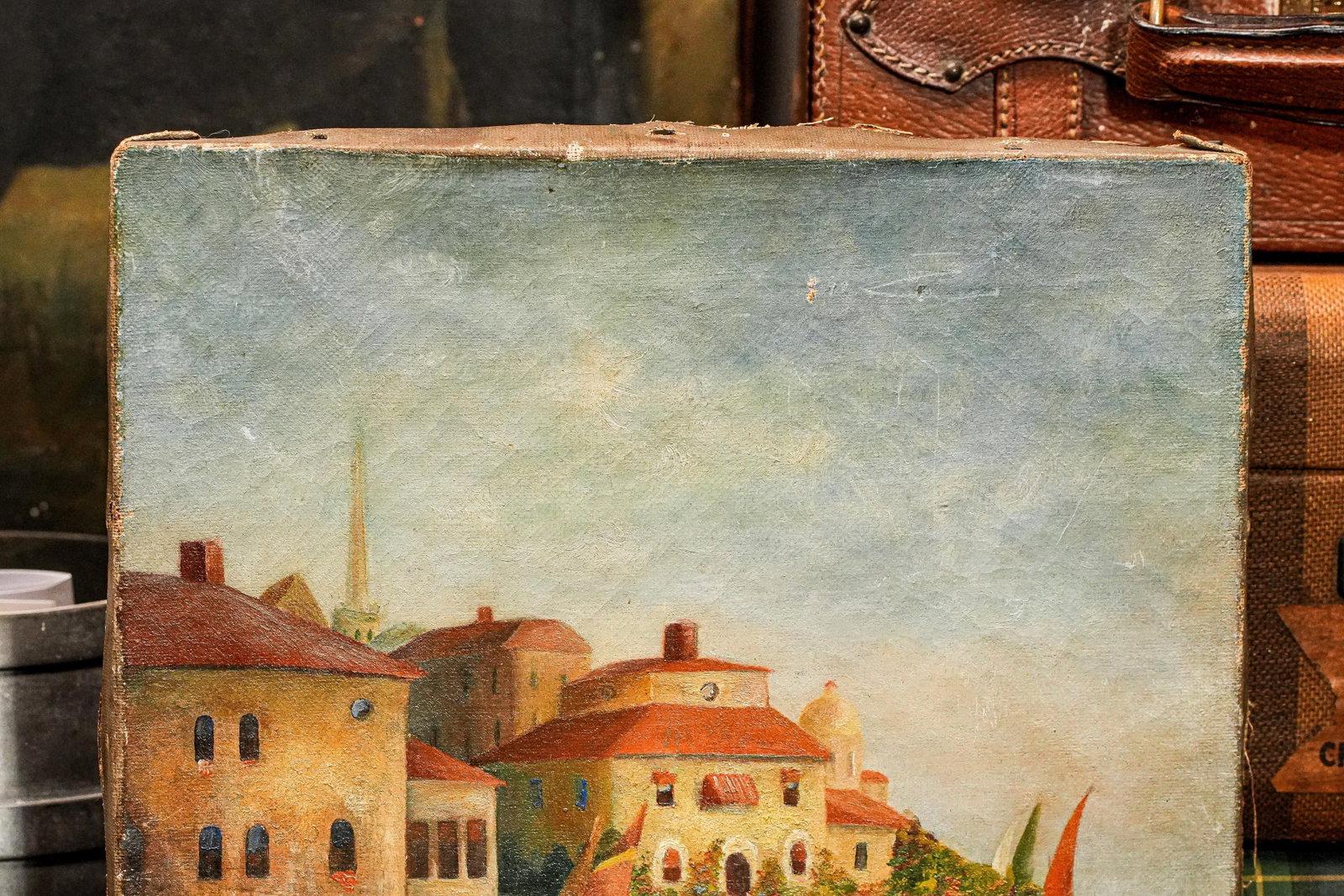 Colorful Mediterranean Coast Landscape Antique Oil Painting Home Wall Decor Grand Tour Travel - 4