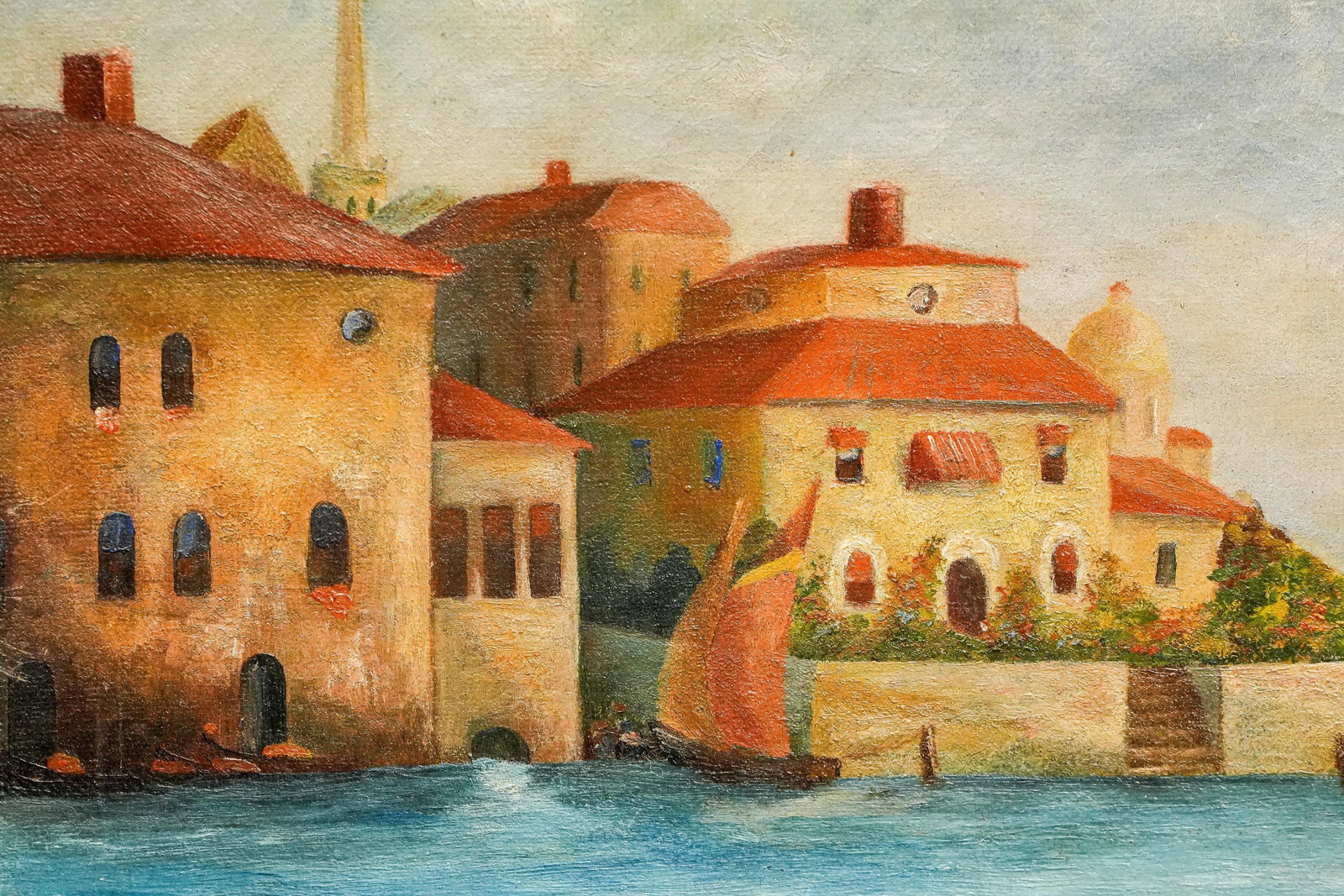 Colorful Mediterranean Coast Landscape Antique Oil Painting Home Wall Decor Grand Tour Travel - 5