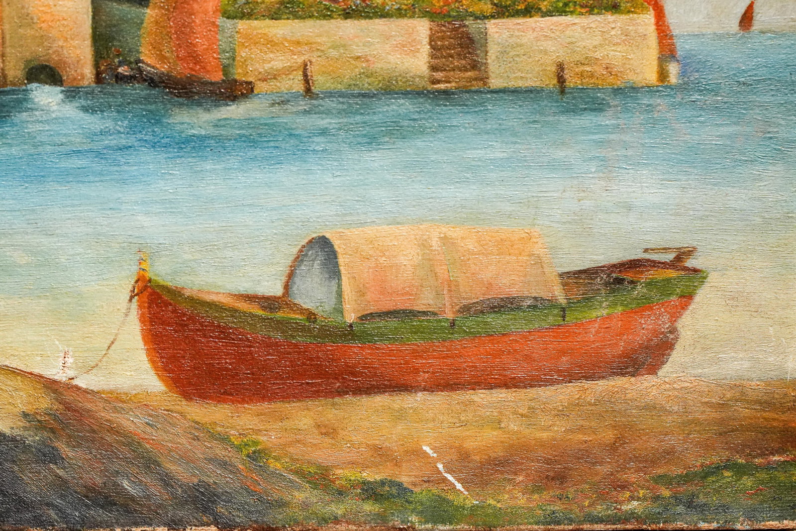 Colorful Mediterranean Coast Landscape Antique Oil Painting Home Wall Decor Grand Tour Travel - 7