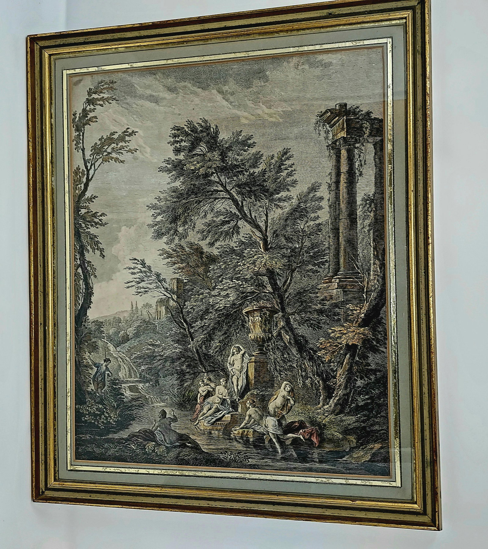 Late 18th Century Framed Colorized Engraving "Le Bain Trouble" by Marguerite Therese Maugein 18th Ce - 2