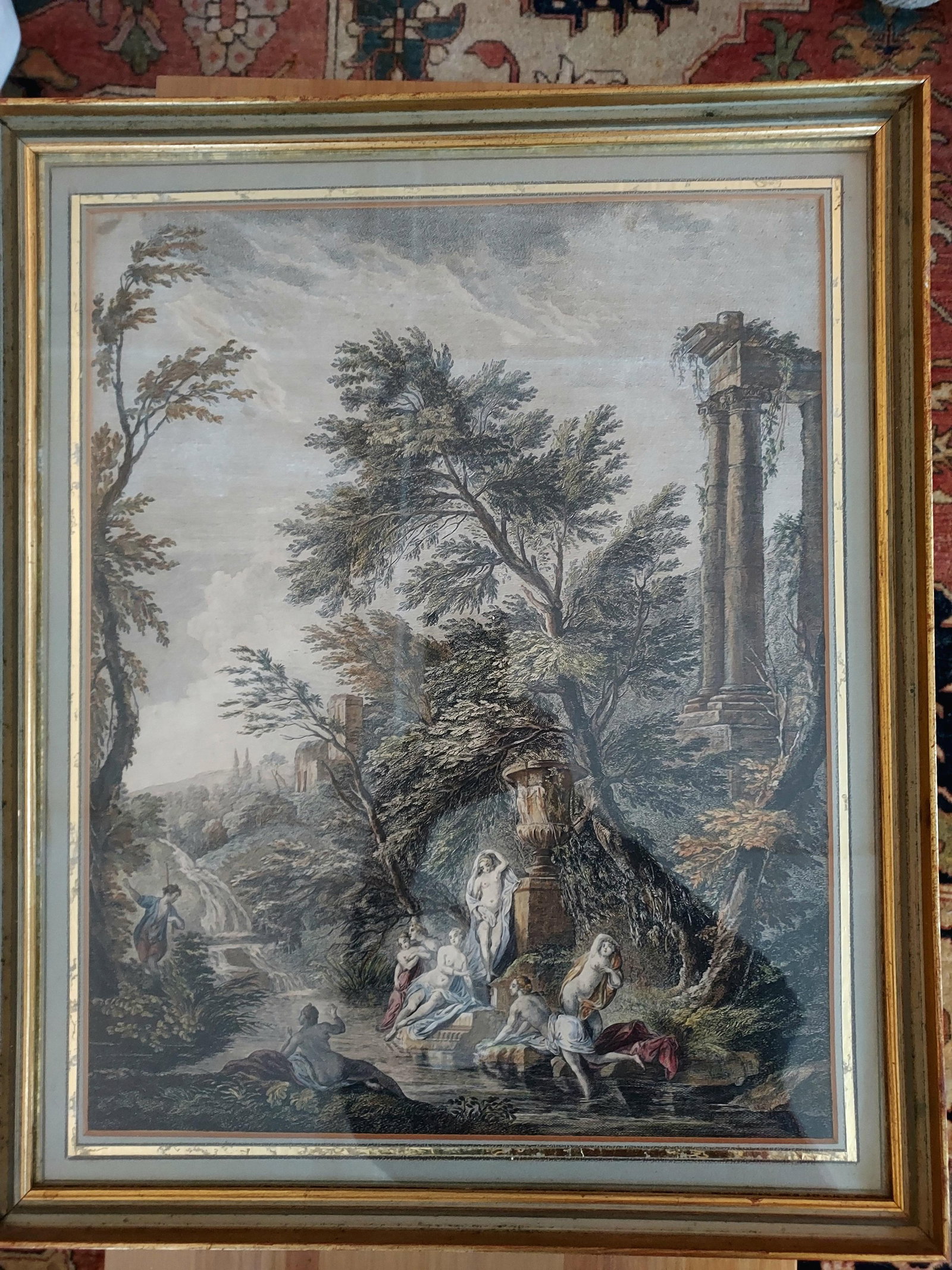 Late 18th Century Framed Colorized Engraving "Le Bain Trouble" by Marguerite Therese Maugein 18th Ce - 3