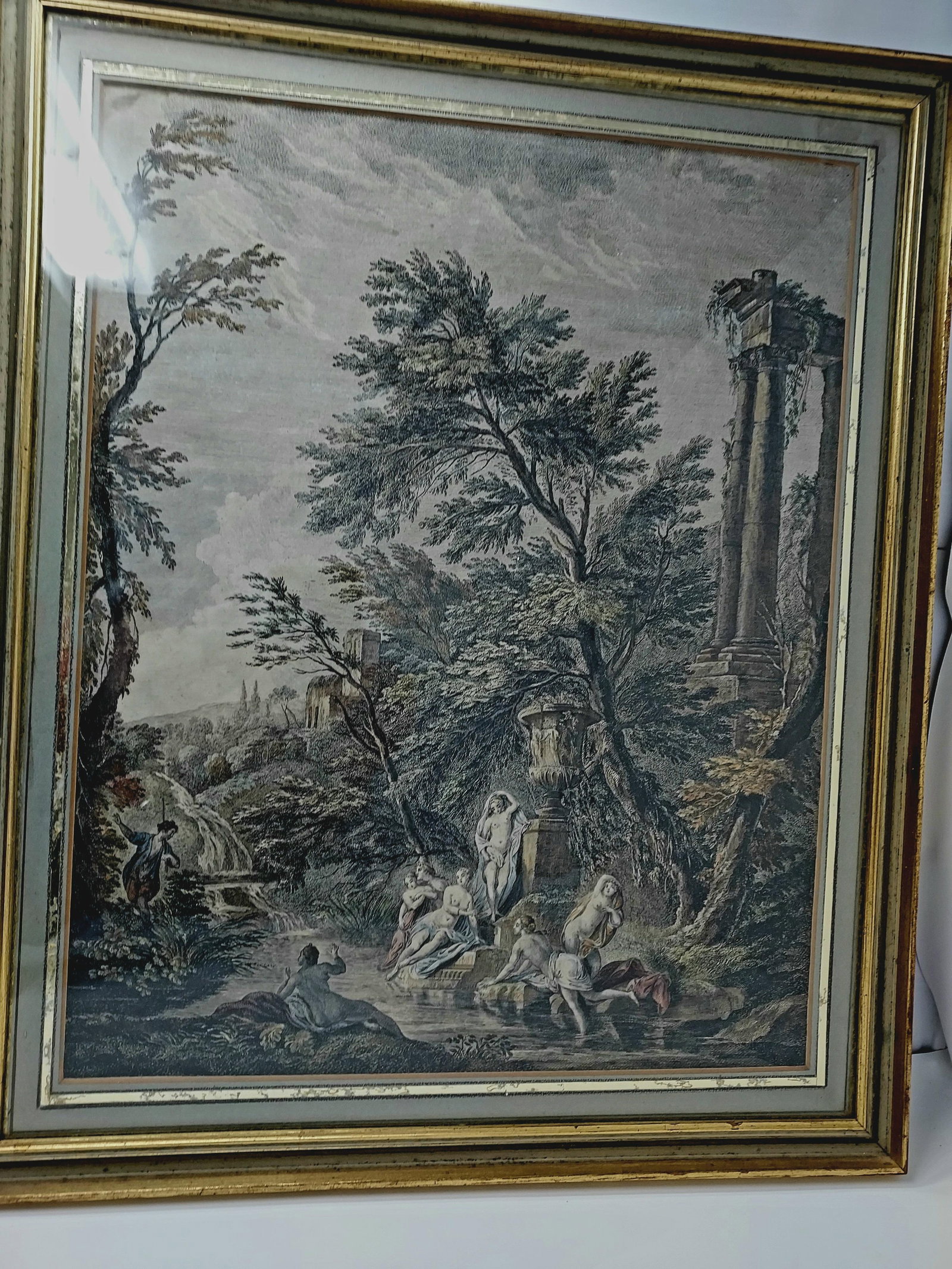 Late 18th Century Framed Colorized Engraving "Le Bain Trouble" by Marguerite Therese Maugein 18th Ce - 4